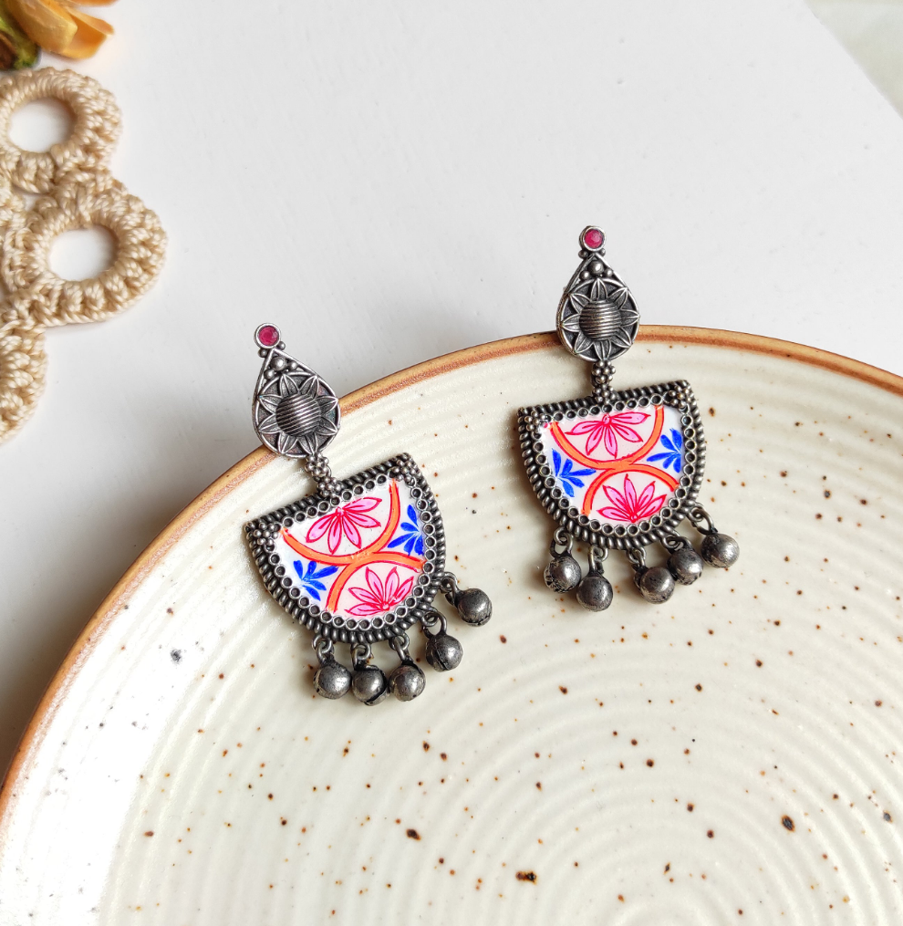 Deevani hand painted brass earrings with ghunghru