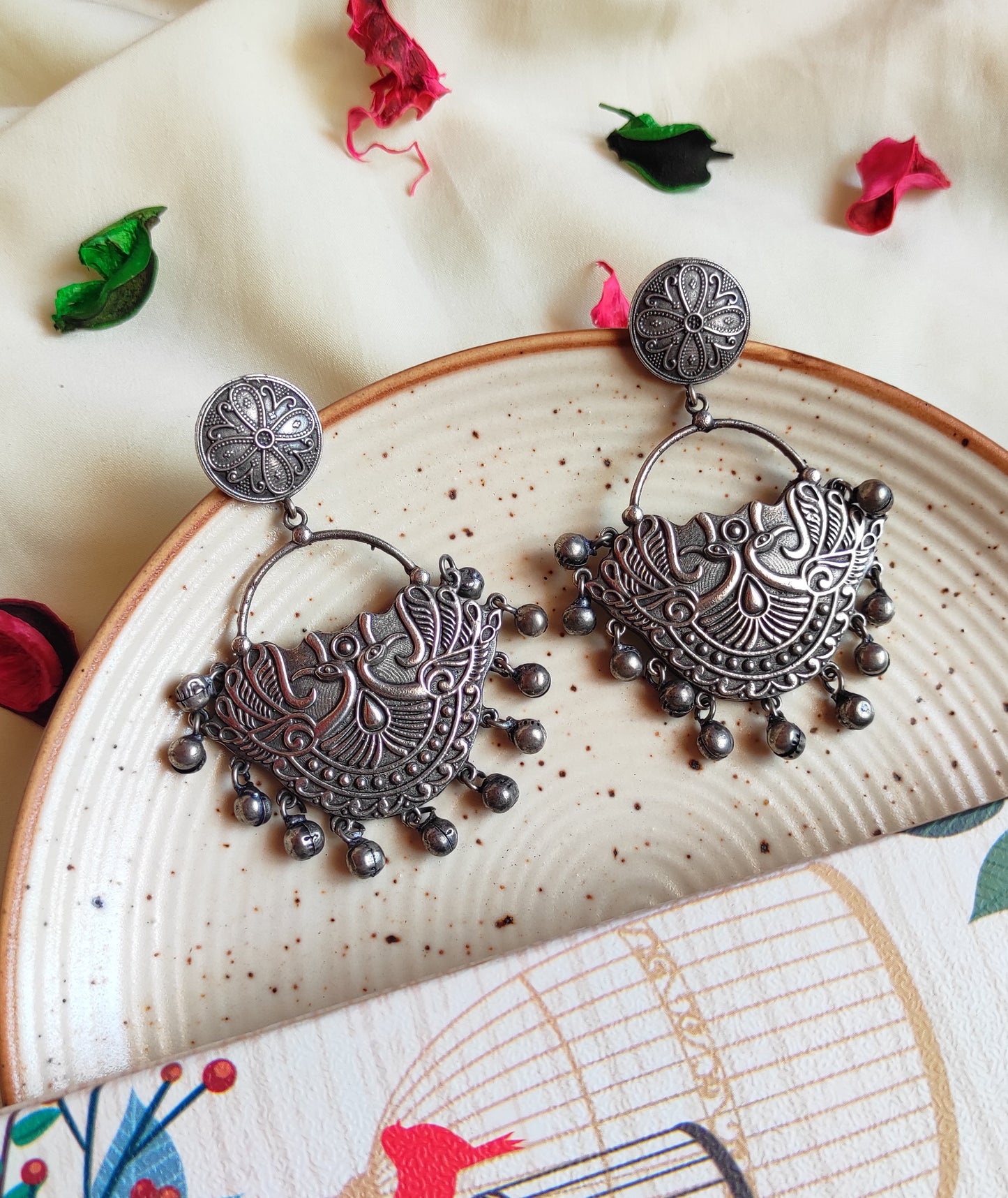 Silver lookalike ghunghru earrings