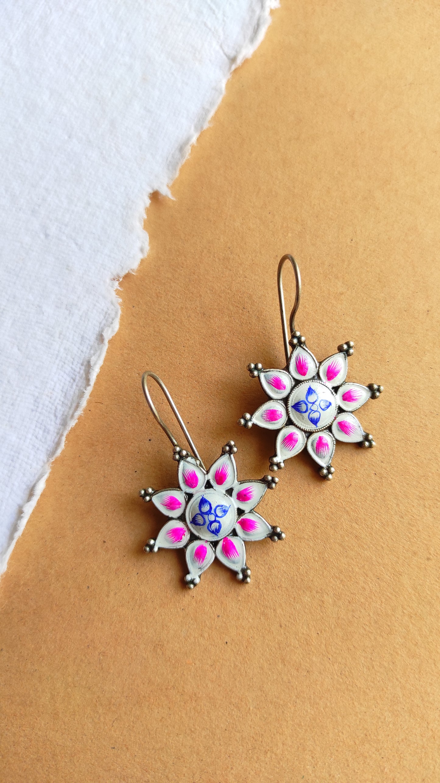 Hand painted flower hook earrings