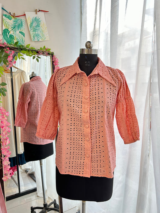 Peach Schiffli Shirt