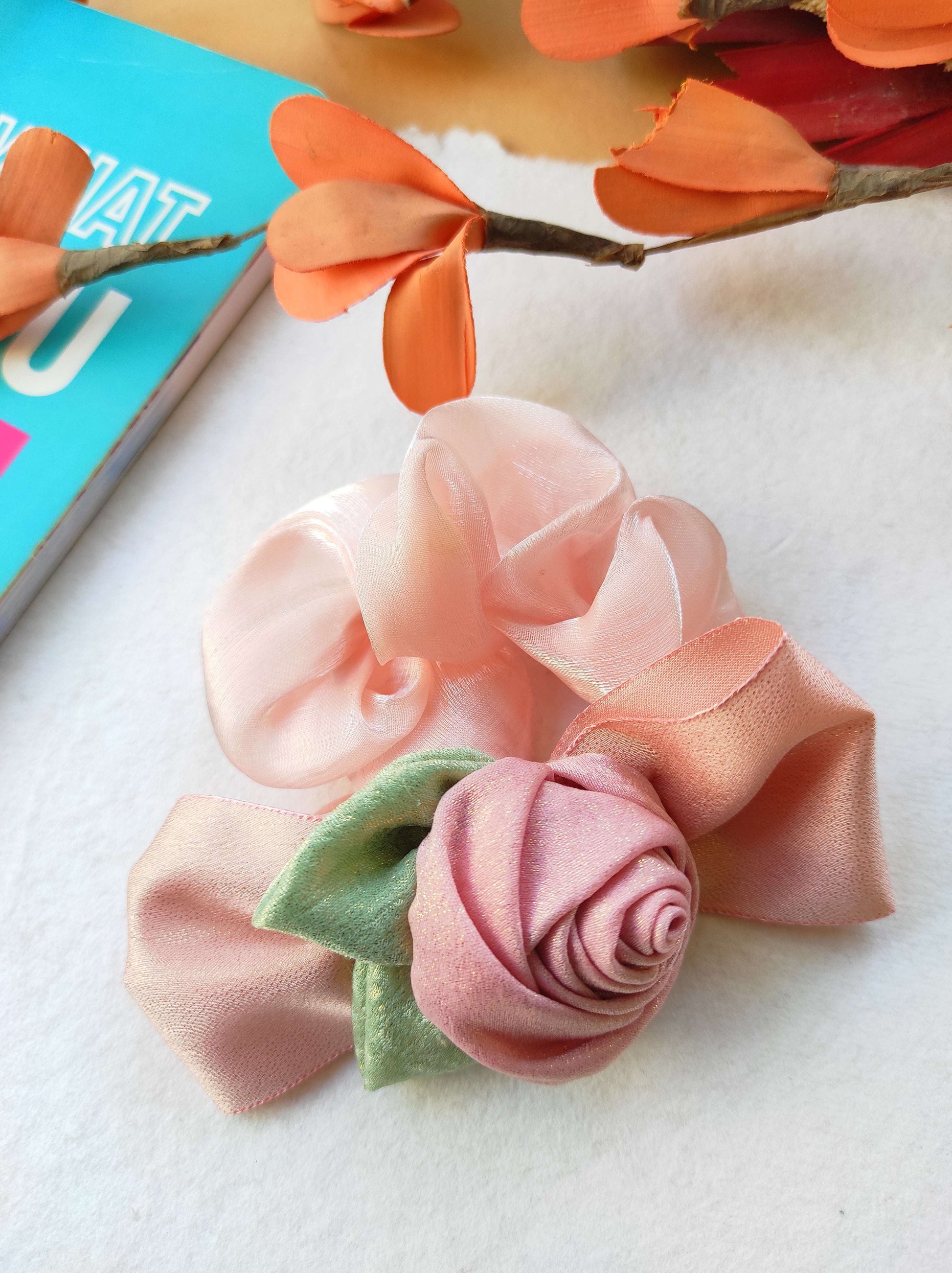 Shimmery rose handmade scrunchy