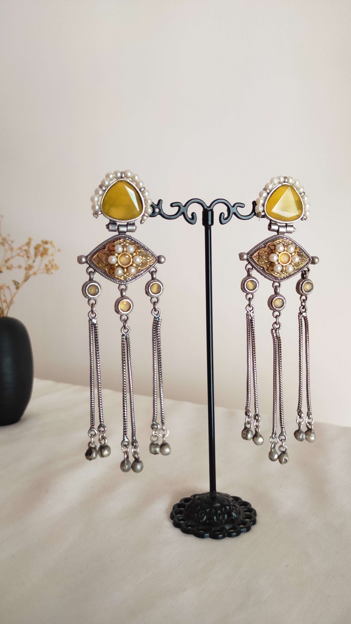 Prema silver lookalike long earrings