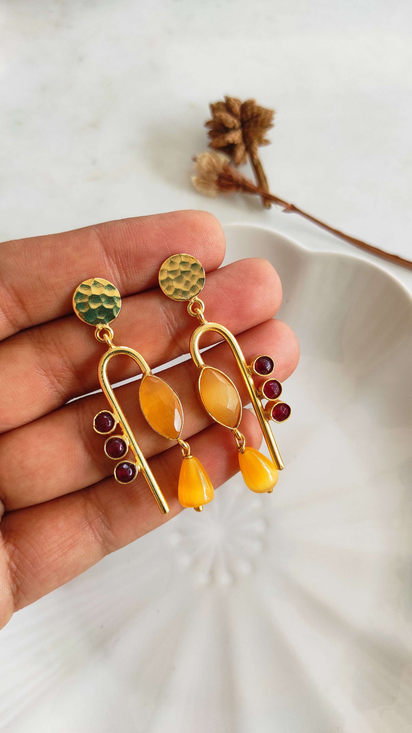 Golden handmade brass earrings