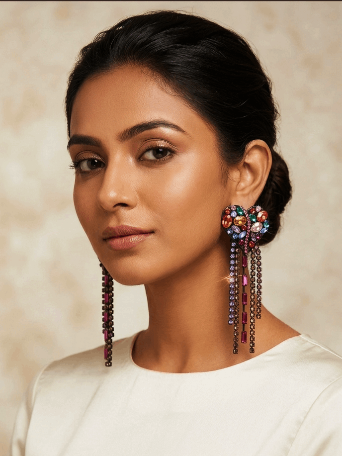 Quirky Stone Studded Heart Earrings