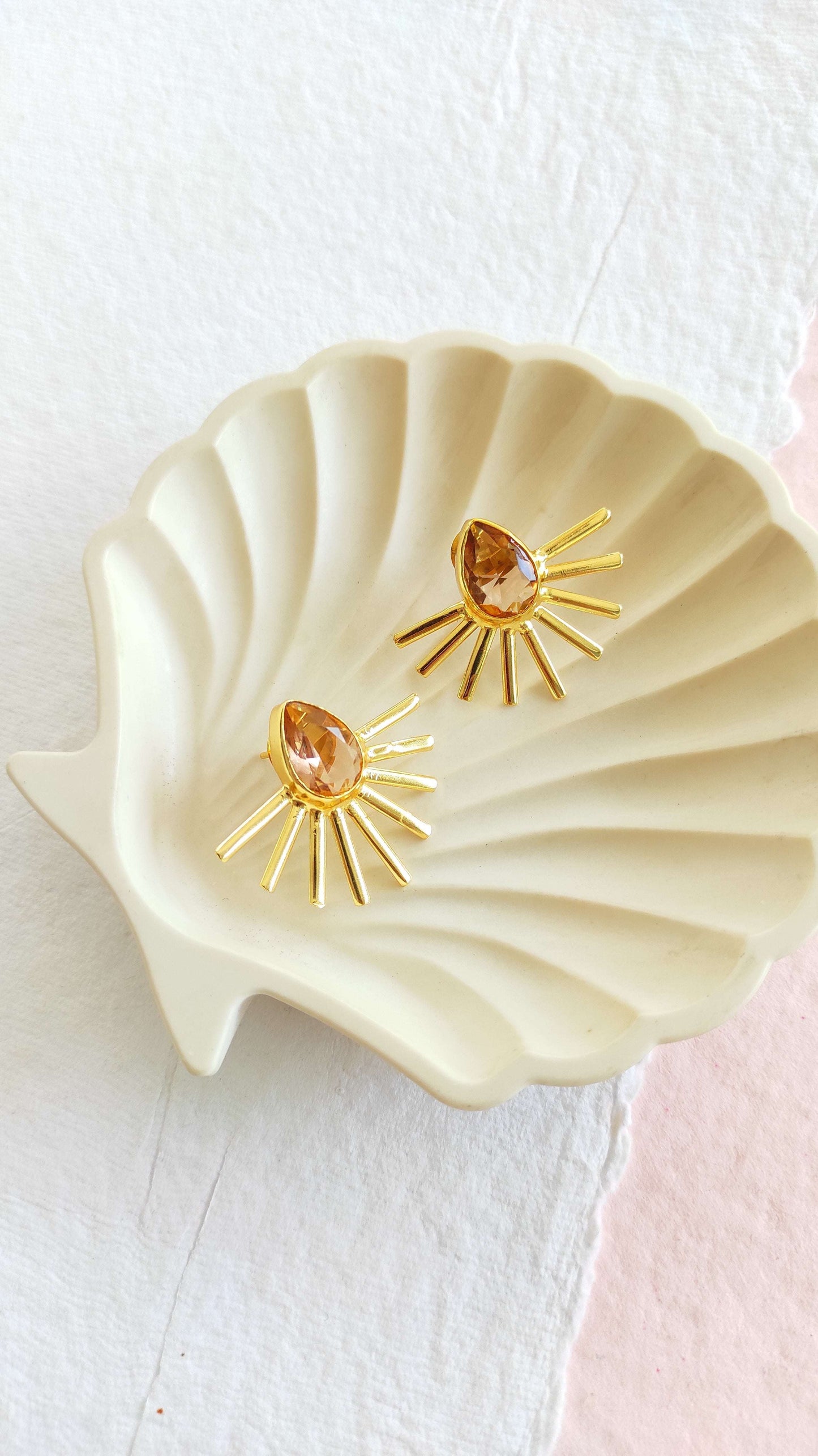 Golden spike studs earrings with premium glass stones