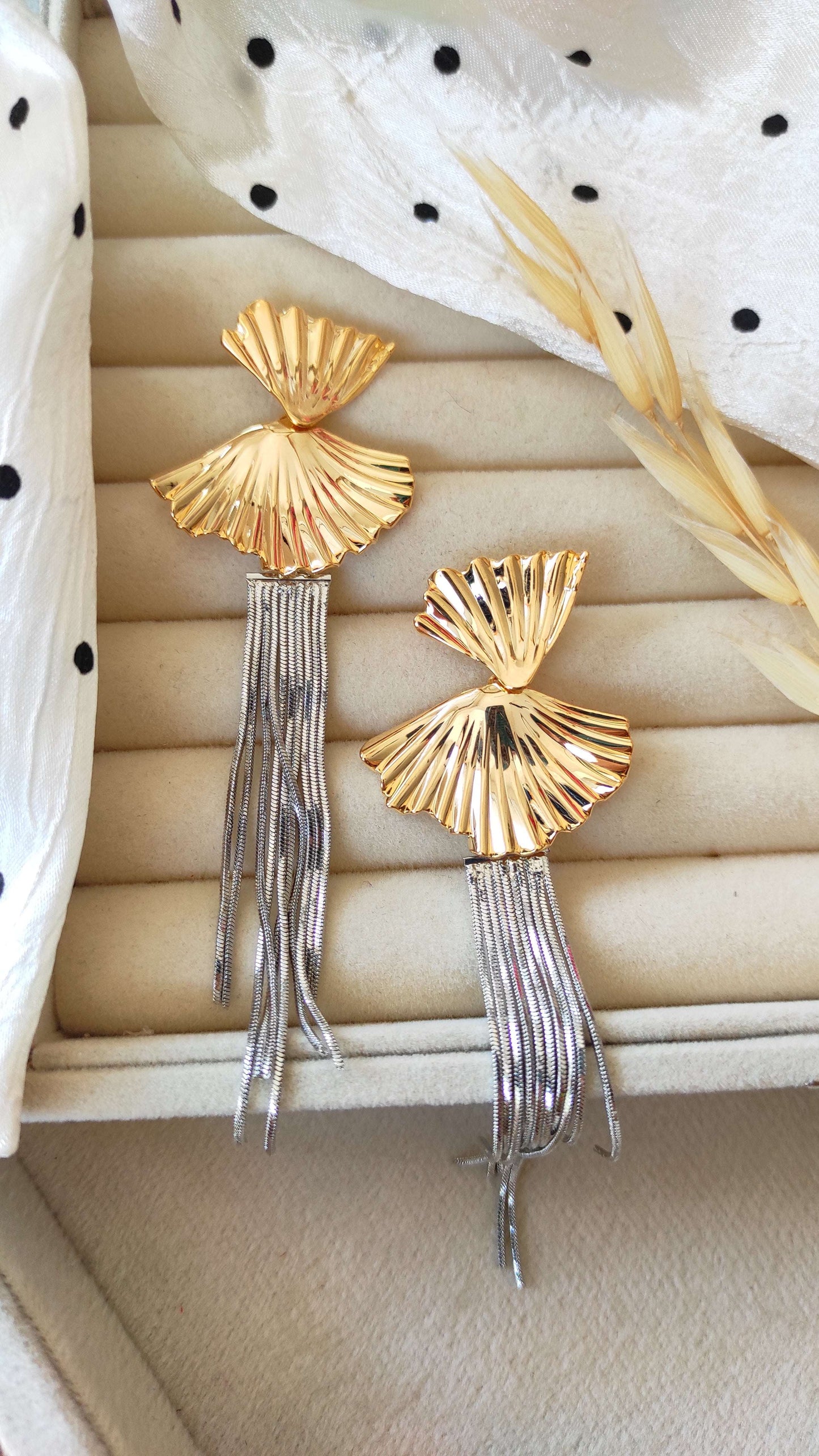 Golden Leafy Studs with Silver hanging