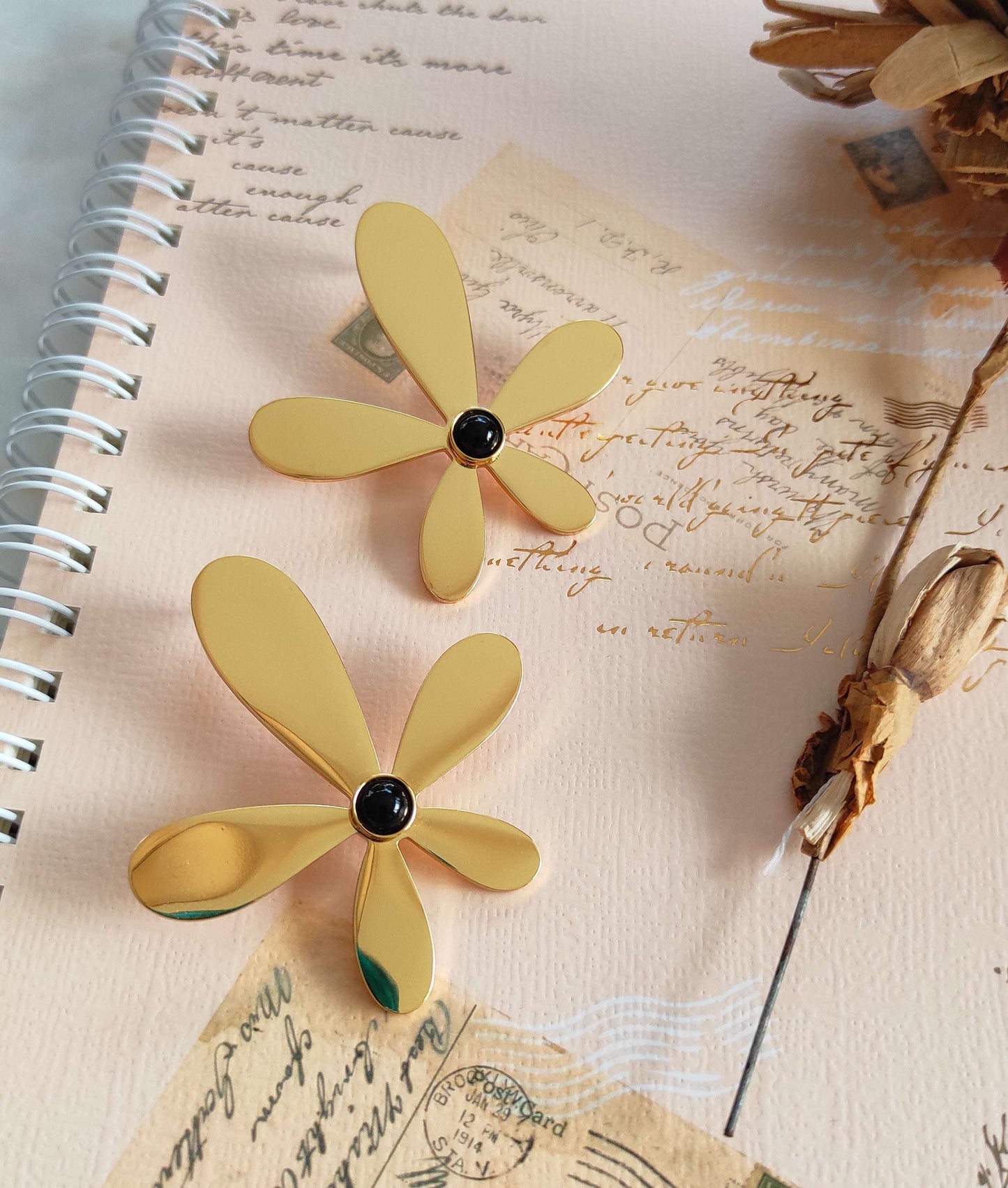 Lily flower golden stud earrings