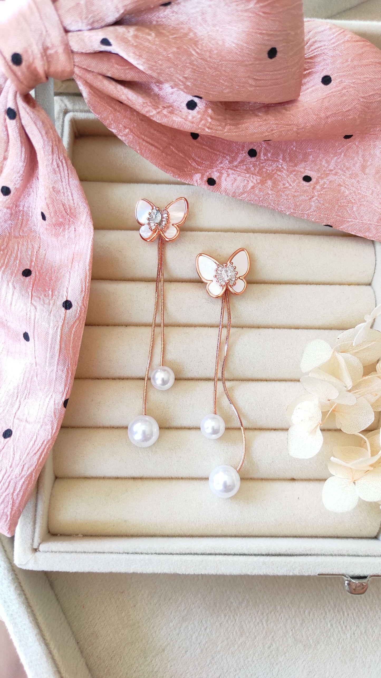 Rose Gold Butterfly with Pearl hanging