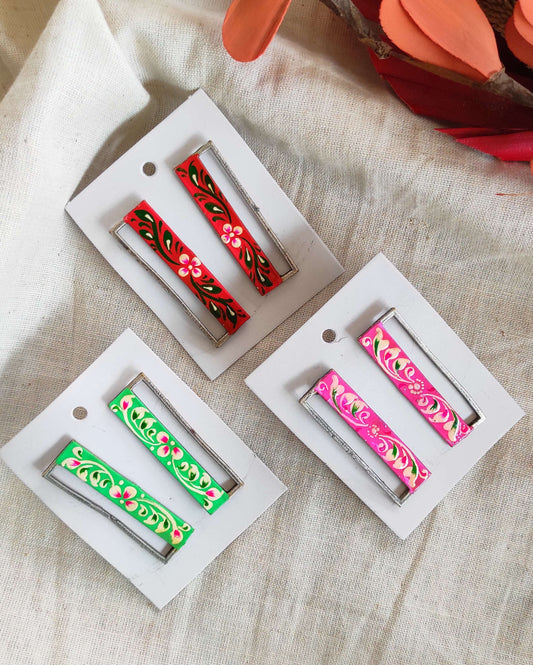 Rectangular hand painted silver lookalike studs earrings
