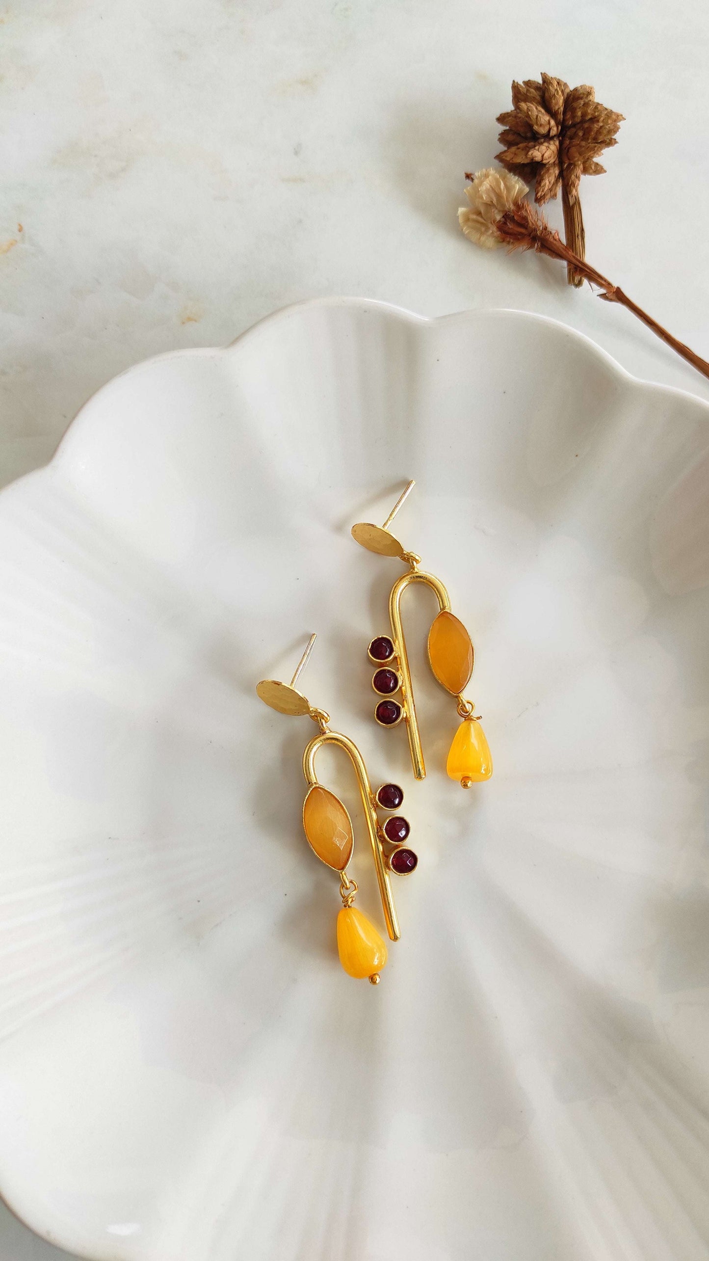 Golden handmade brass earrings
