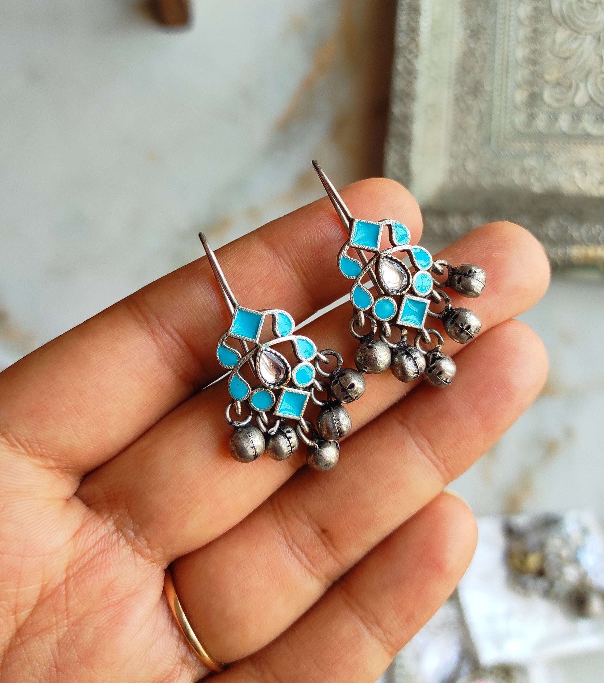 Aria meenakari enameled hook earrings