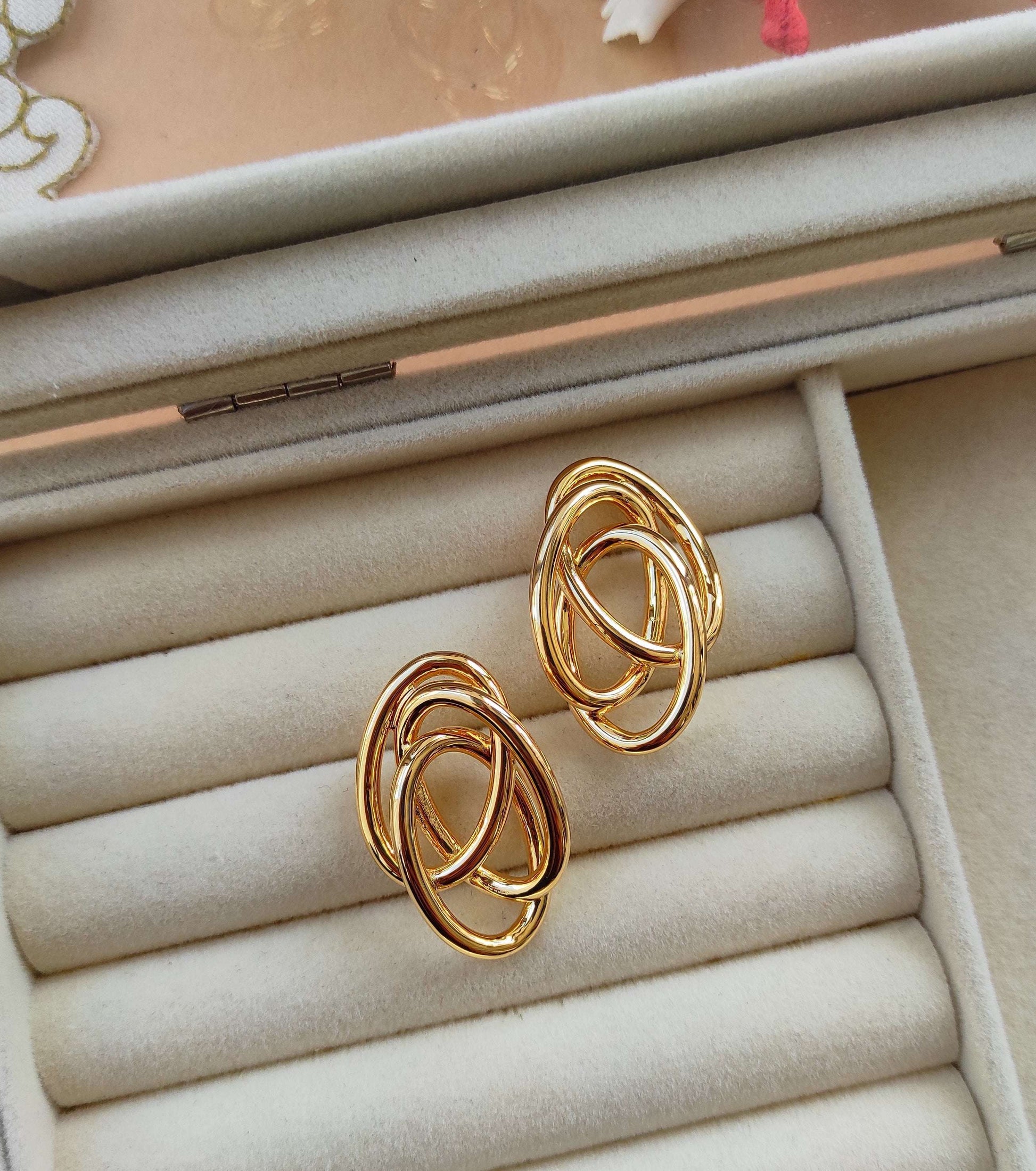 Korean anti tarnish golden triloop stud earrings