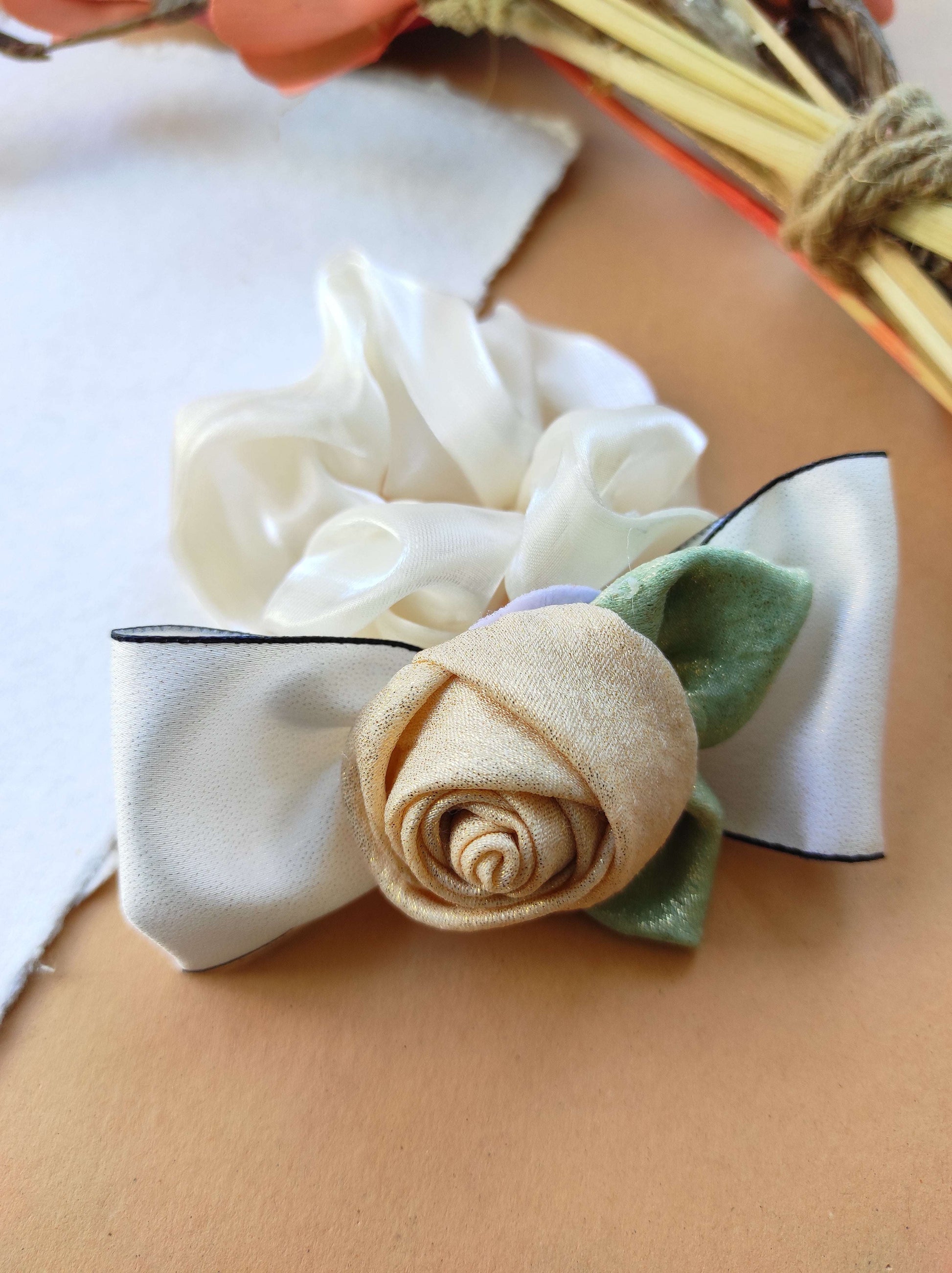 Shimmery rose handmade scrunchy
