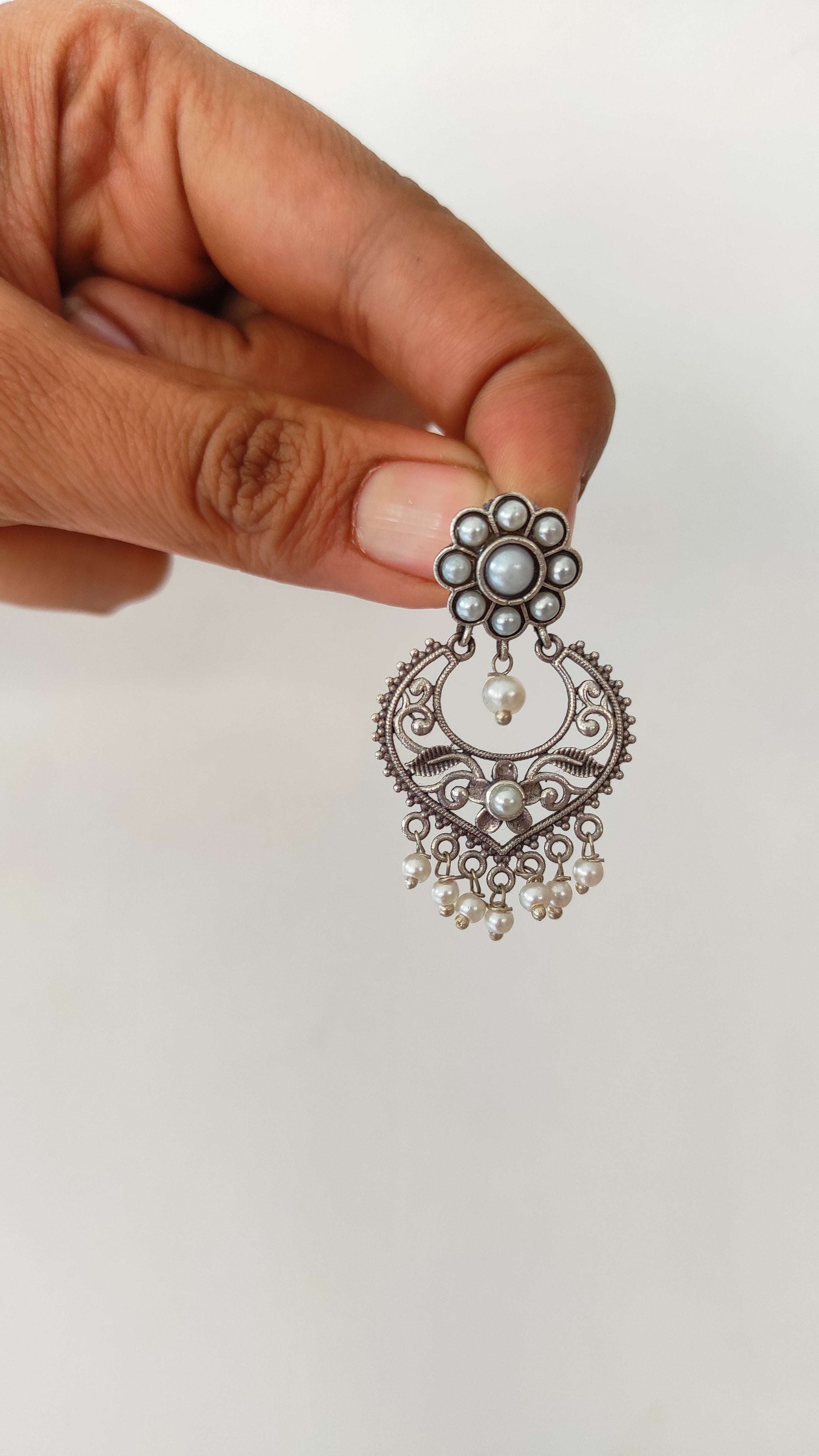 Gauri chandbali silver lookalike earrings