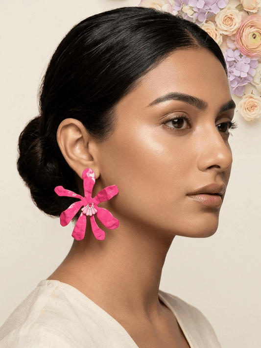 Pink chunky flower earrings
