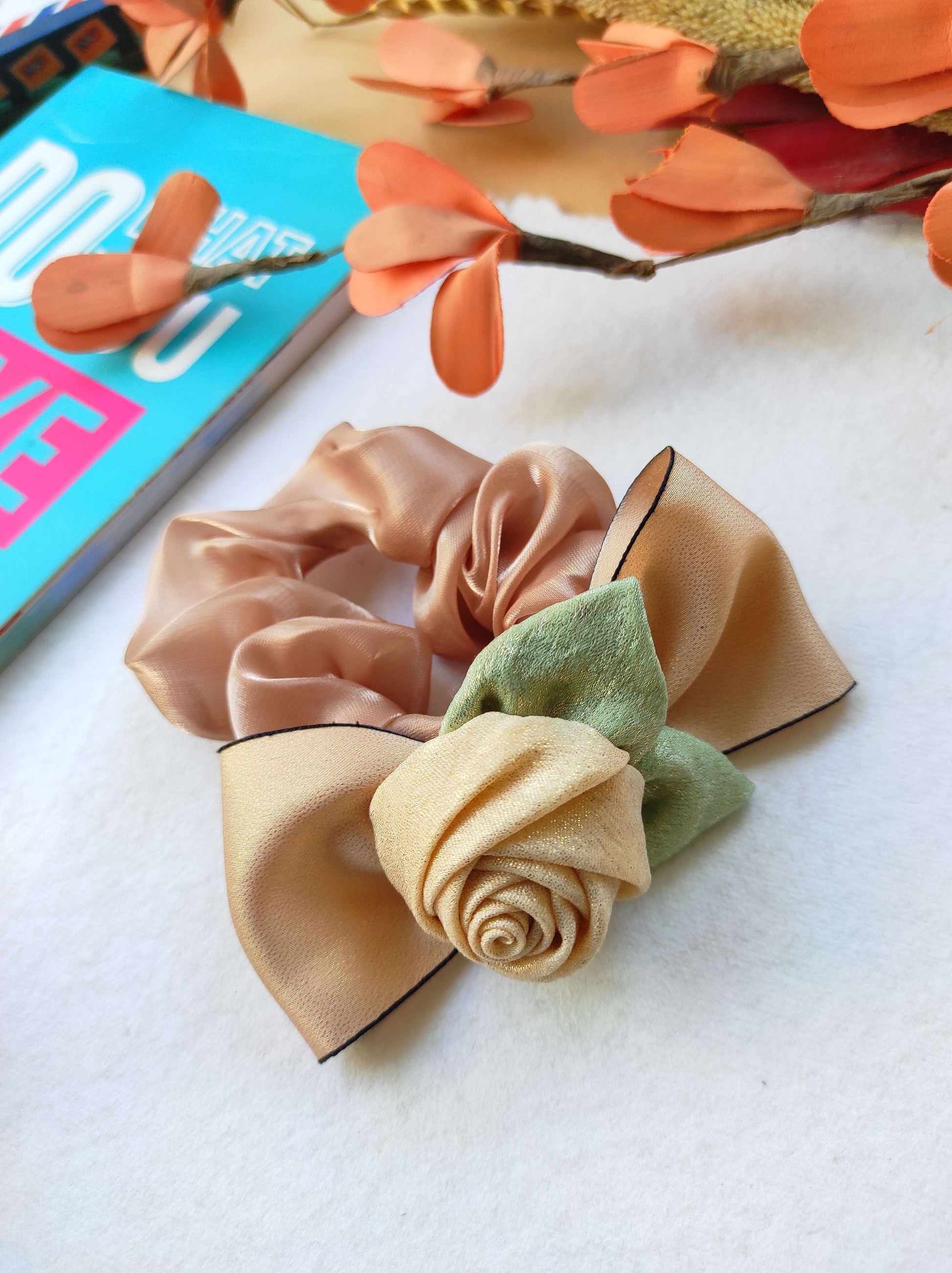 Shimmery rose handmade scrunchy