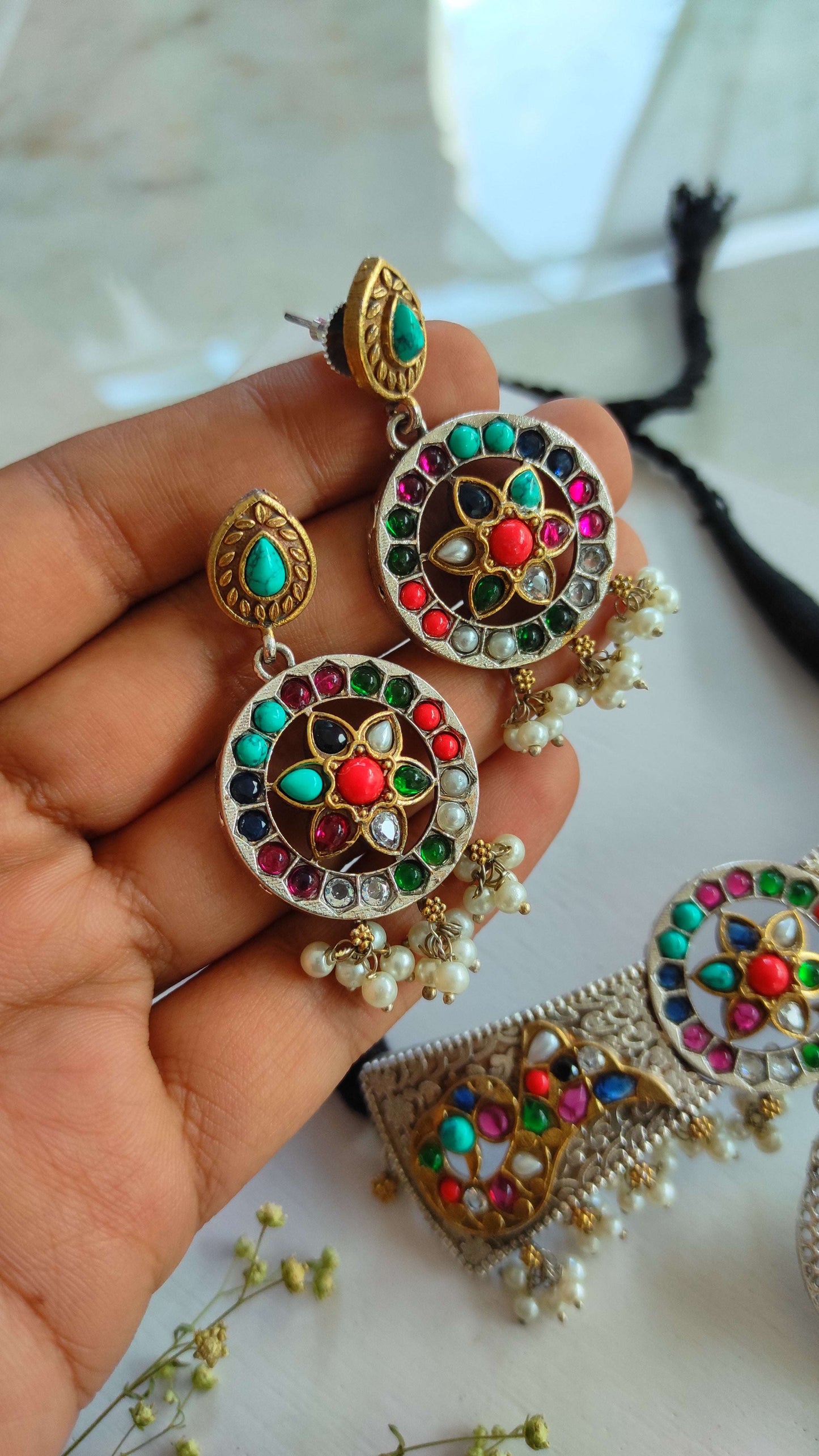 Pernia choker set in navratna colors