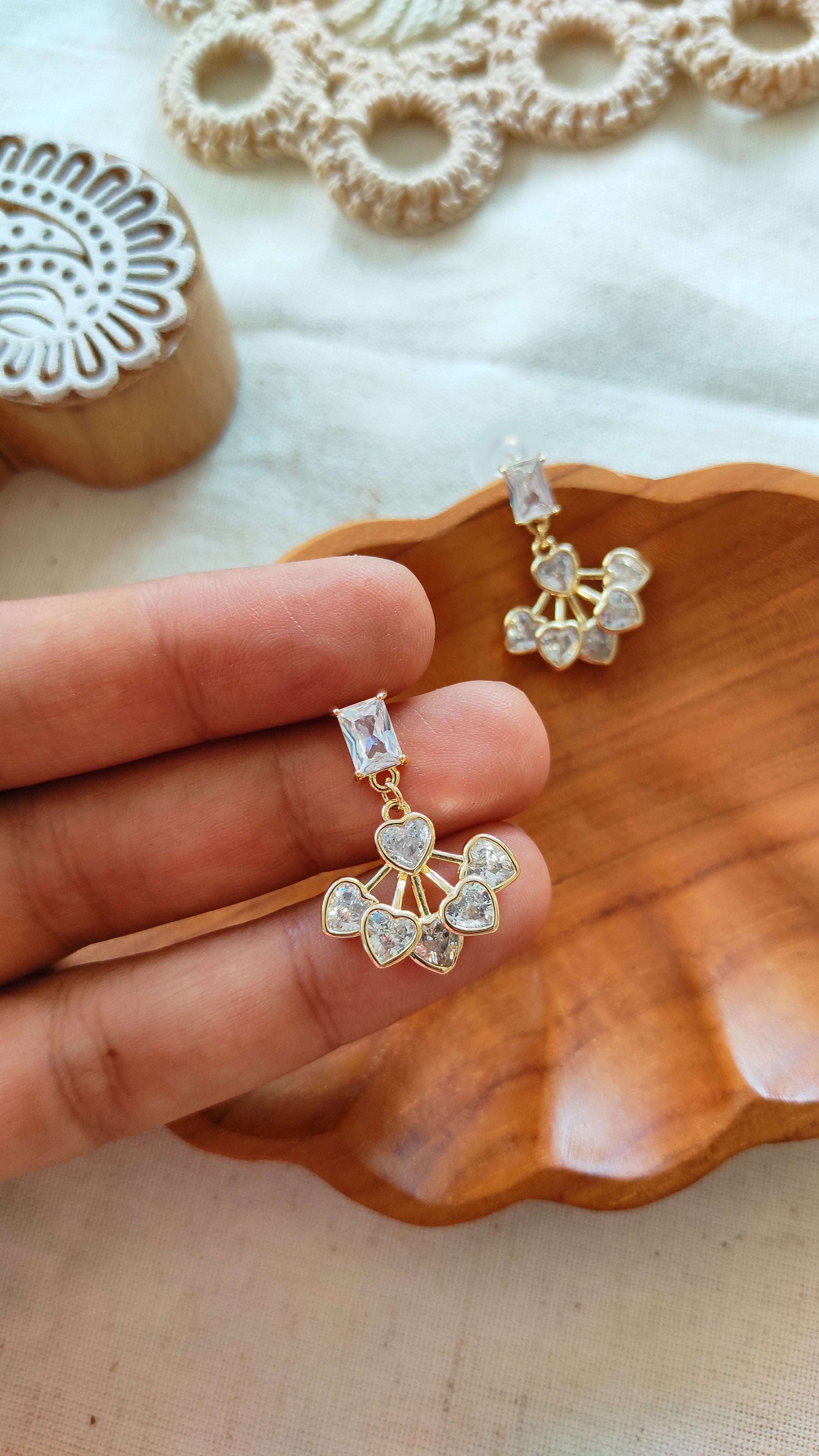 Korean golden anti tarnish hanging crystal earrings