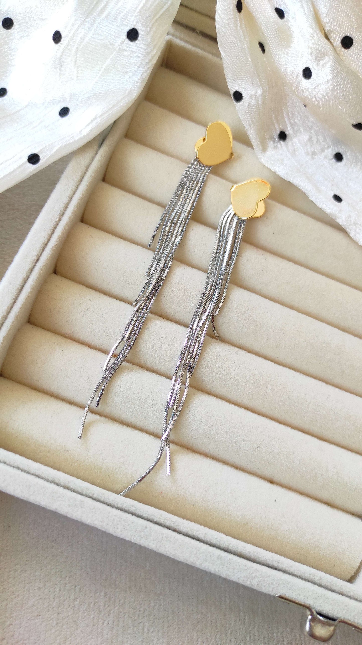 Golden Hearts with silver Hanging Earrings
