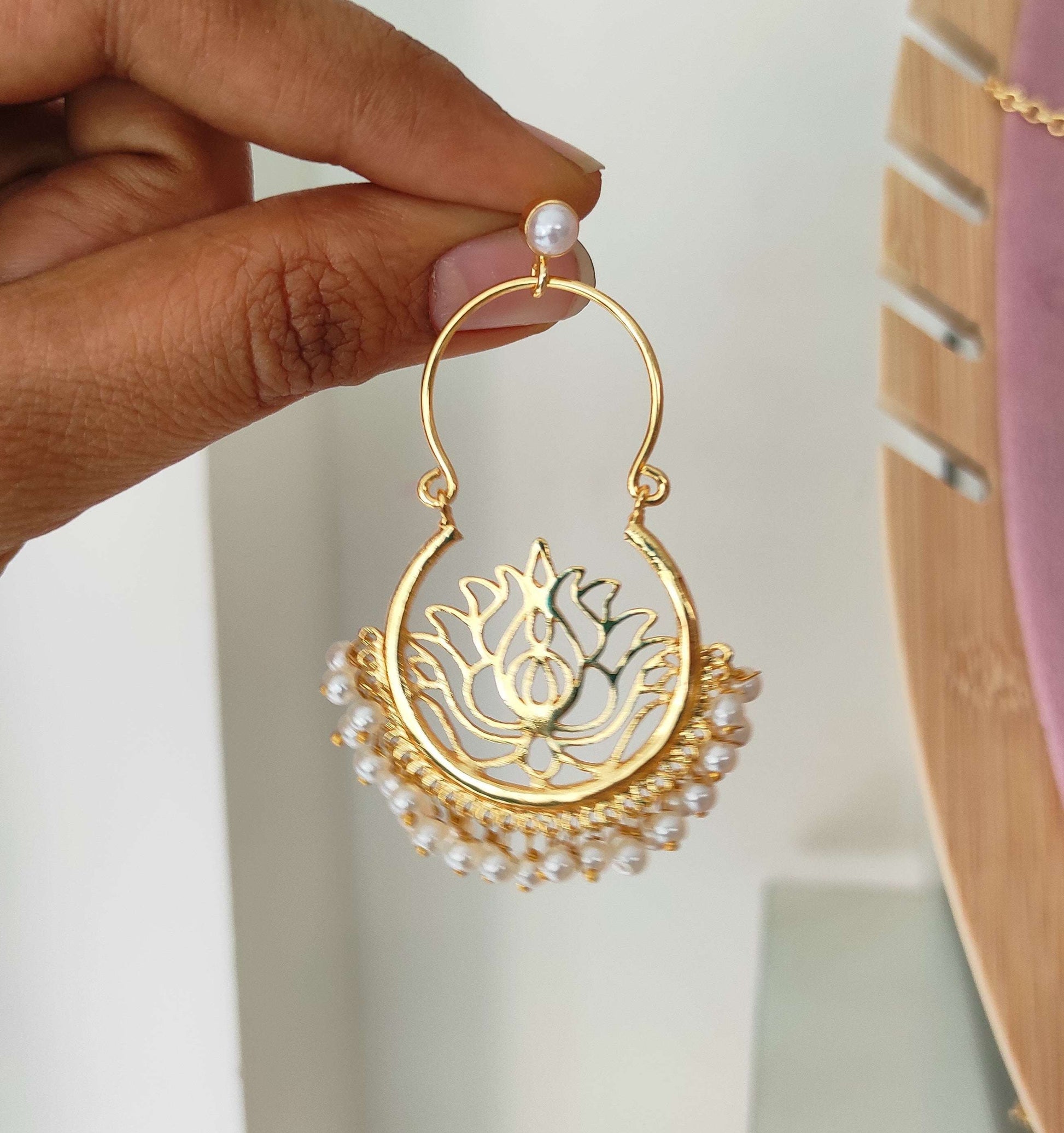 Padmaja golden chandbali earrings