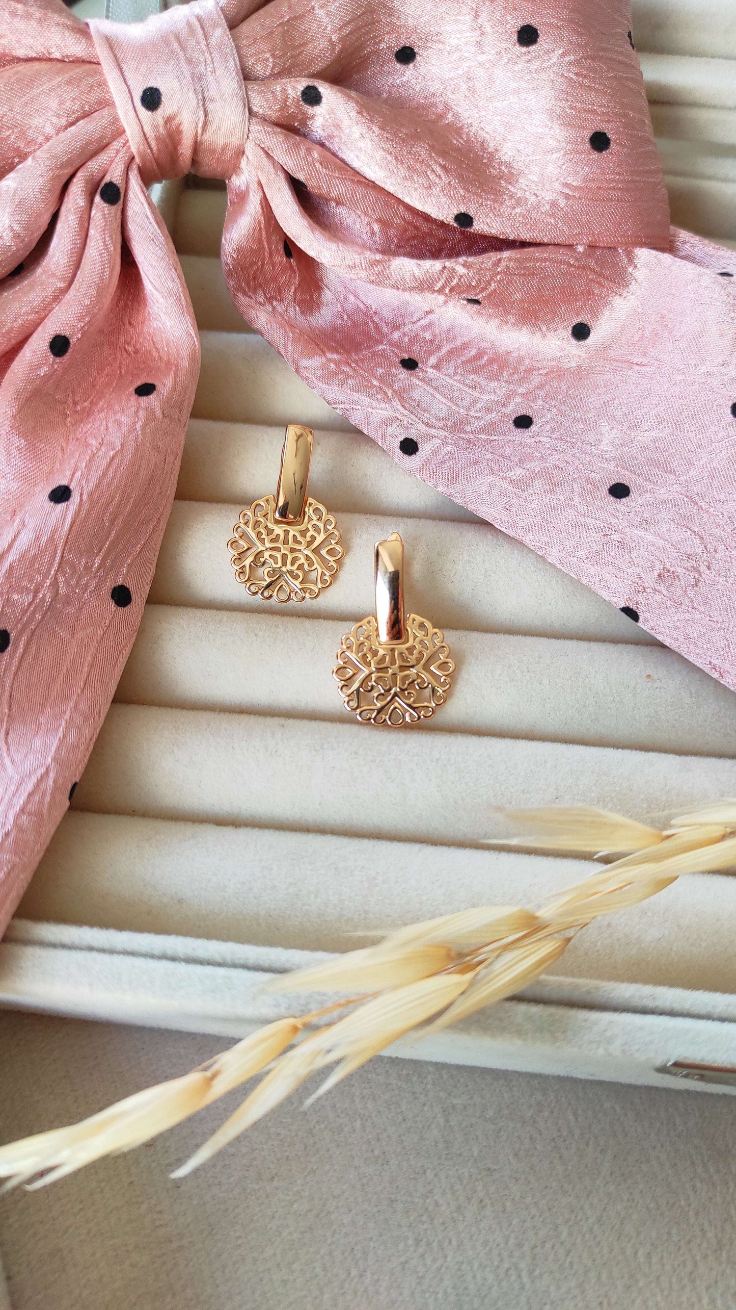 Golden Intricate Disc Studs
