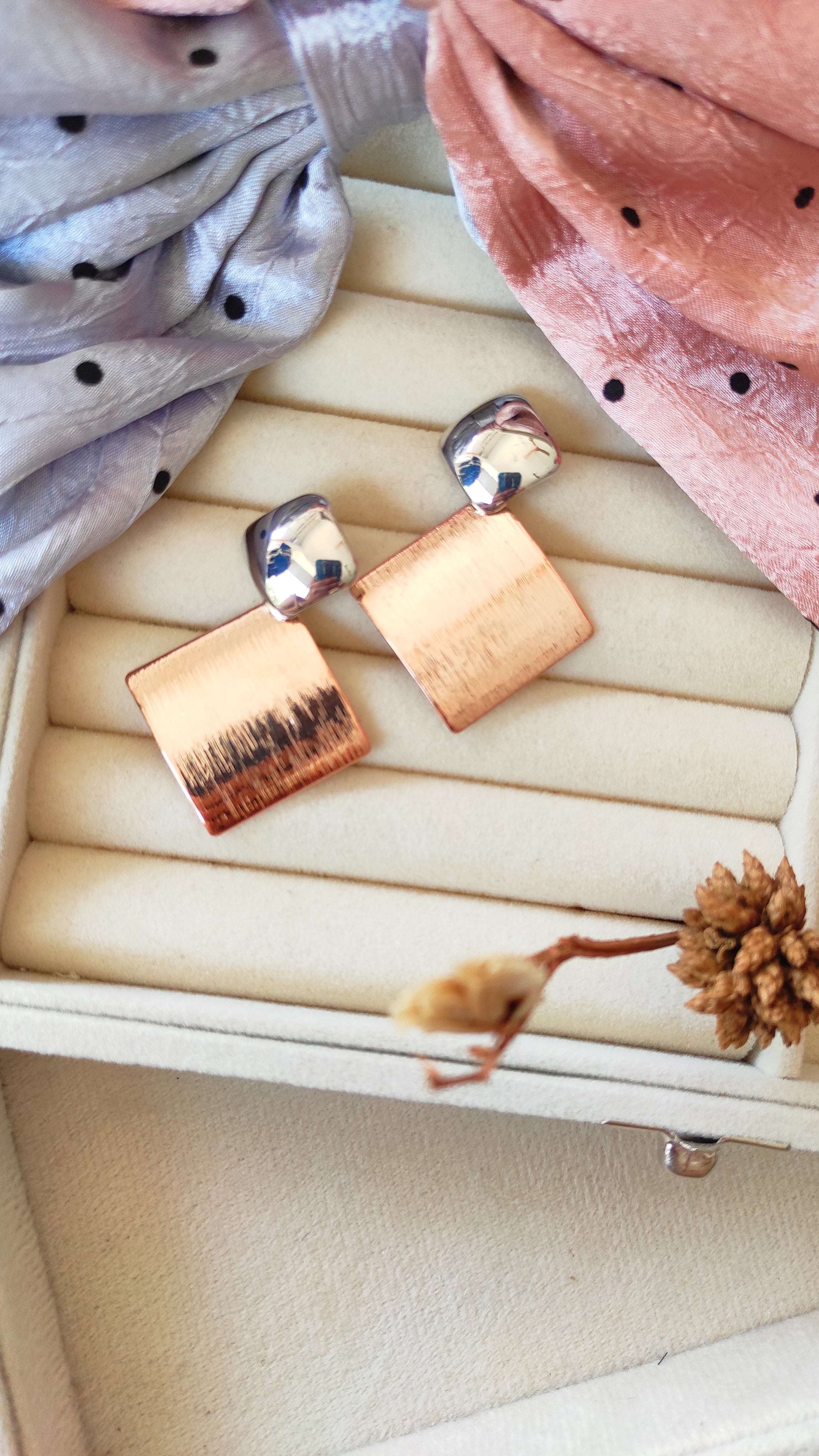 Silver Golden Square Studs