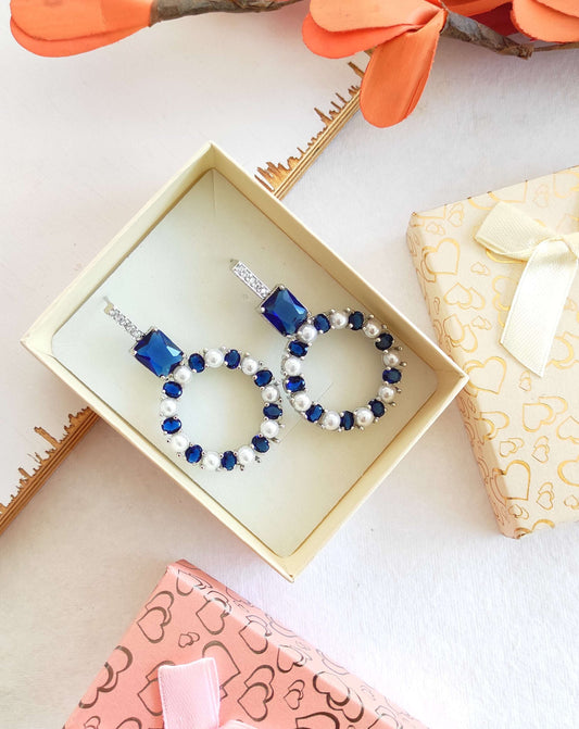 Blue zirconia and pearl studded earrings