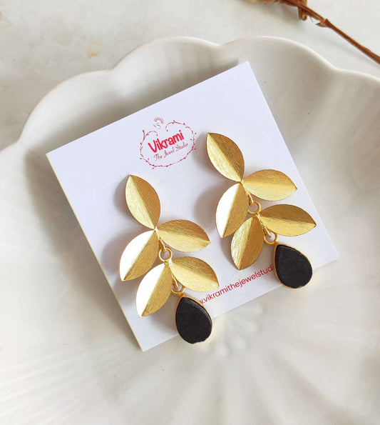 Black golden leaf earrings
