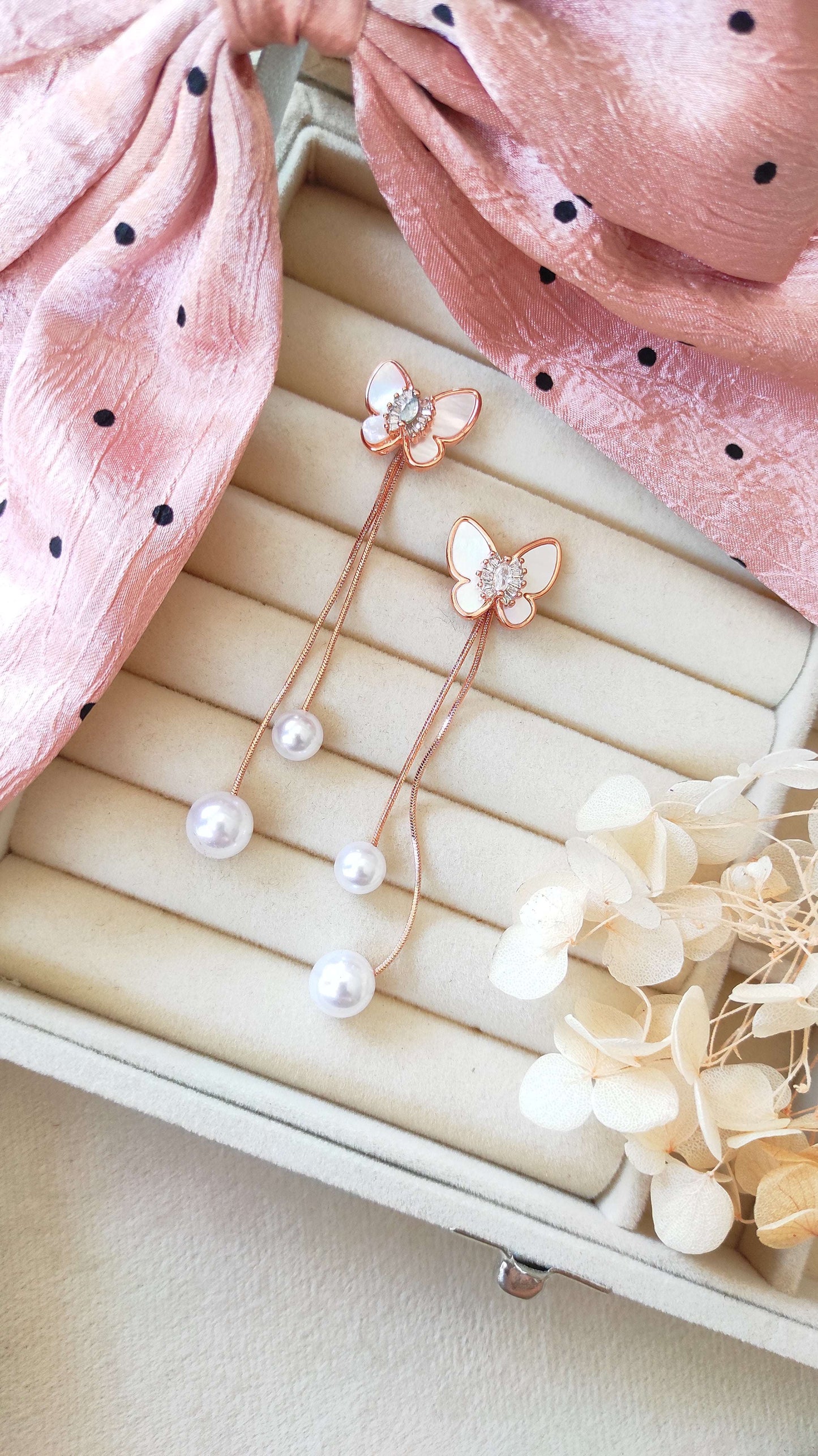 Rose Gold Butterfly with Pearl hanging