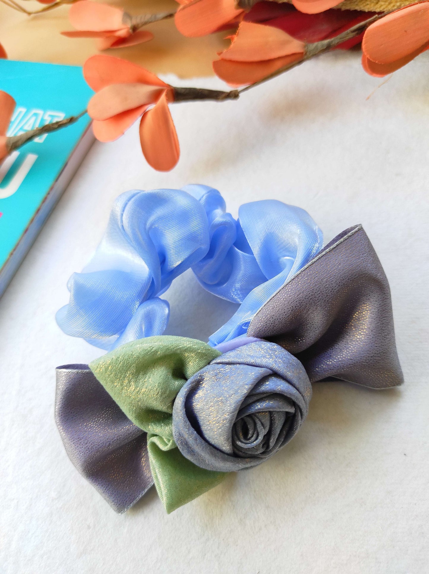 Shimmery rose handmade scrunchy