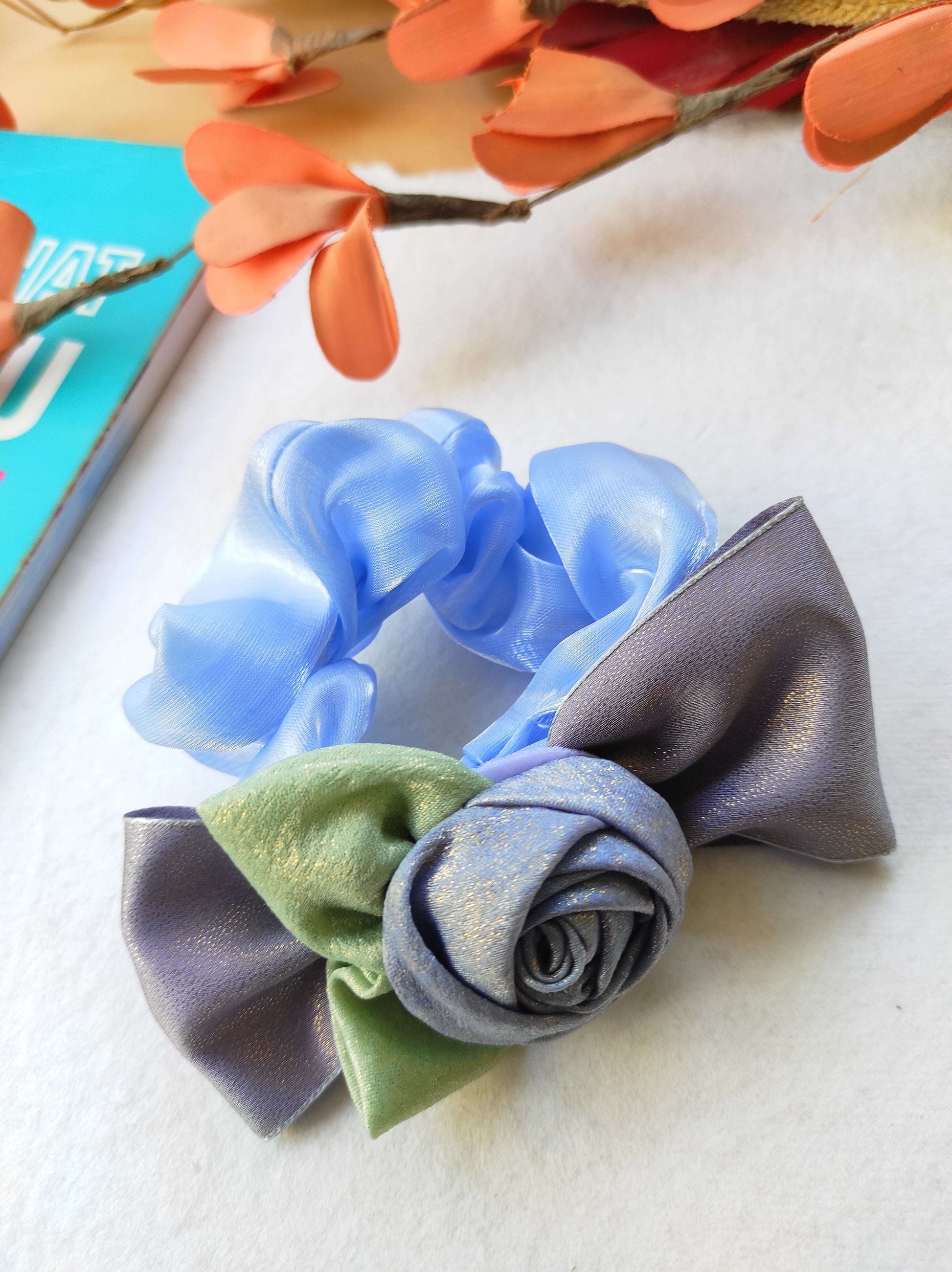 Shimmery rose handmade scrunchy