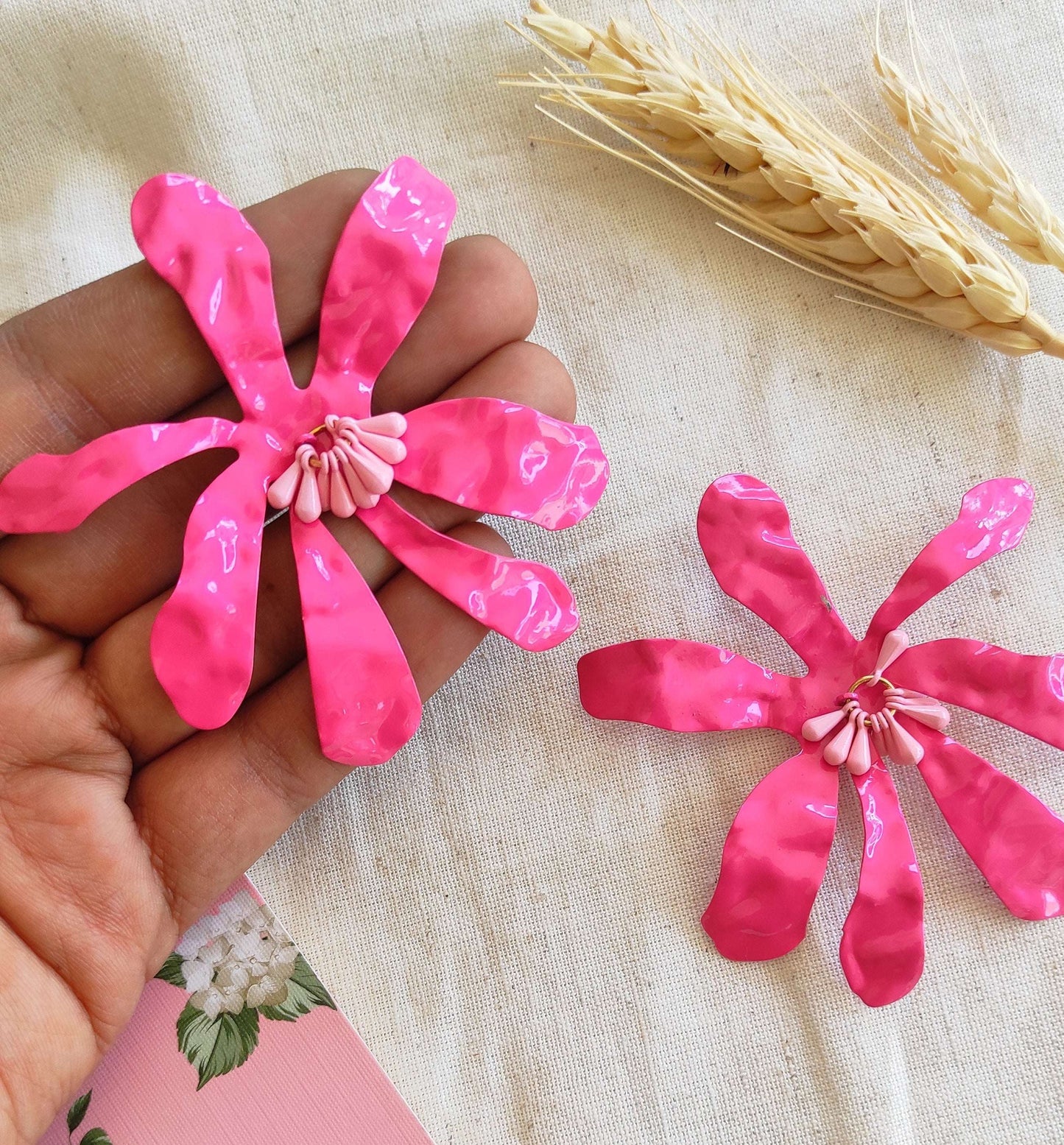 Pink chunky flower earrings