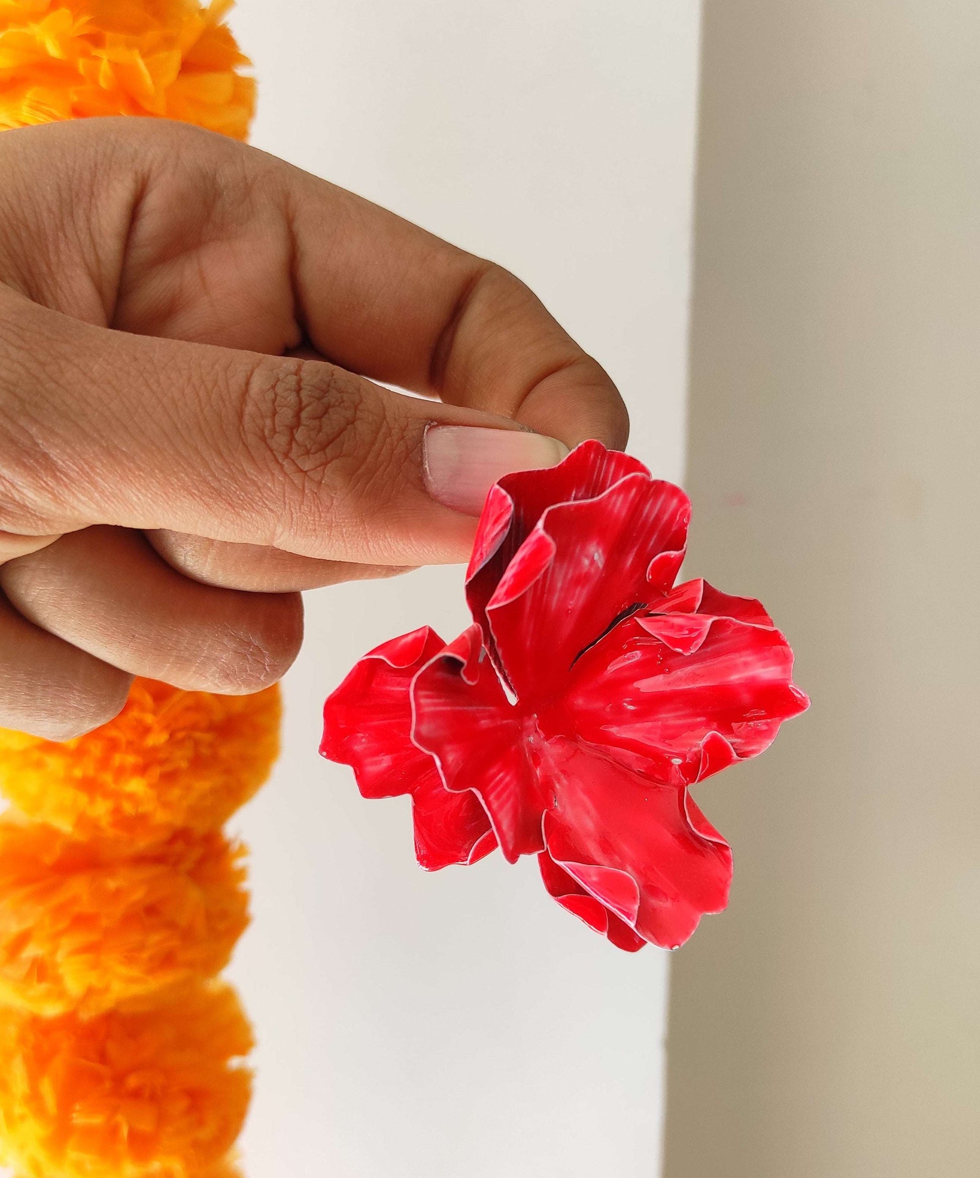 Red chunky flower earrings