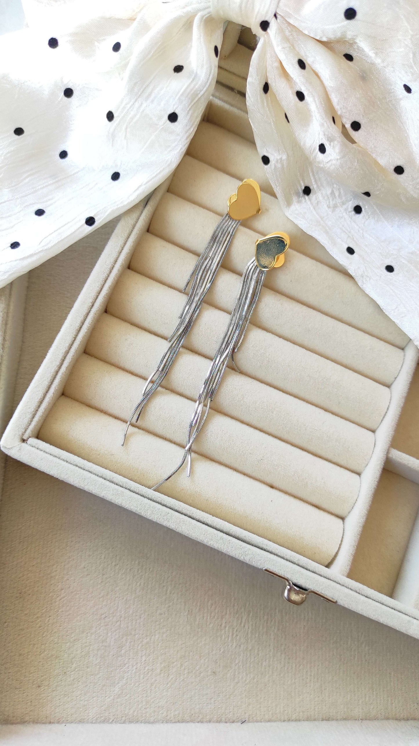 Golden Hearts with silver Hanging Earrings