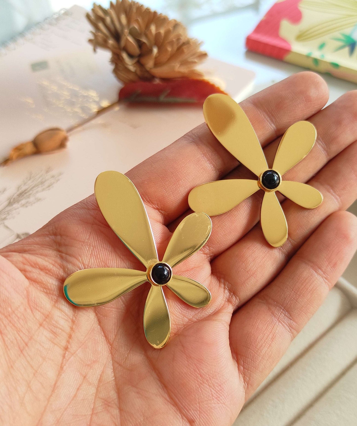 Lily flower golden stud earrings
