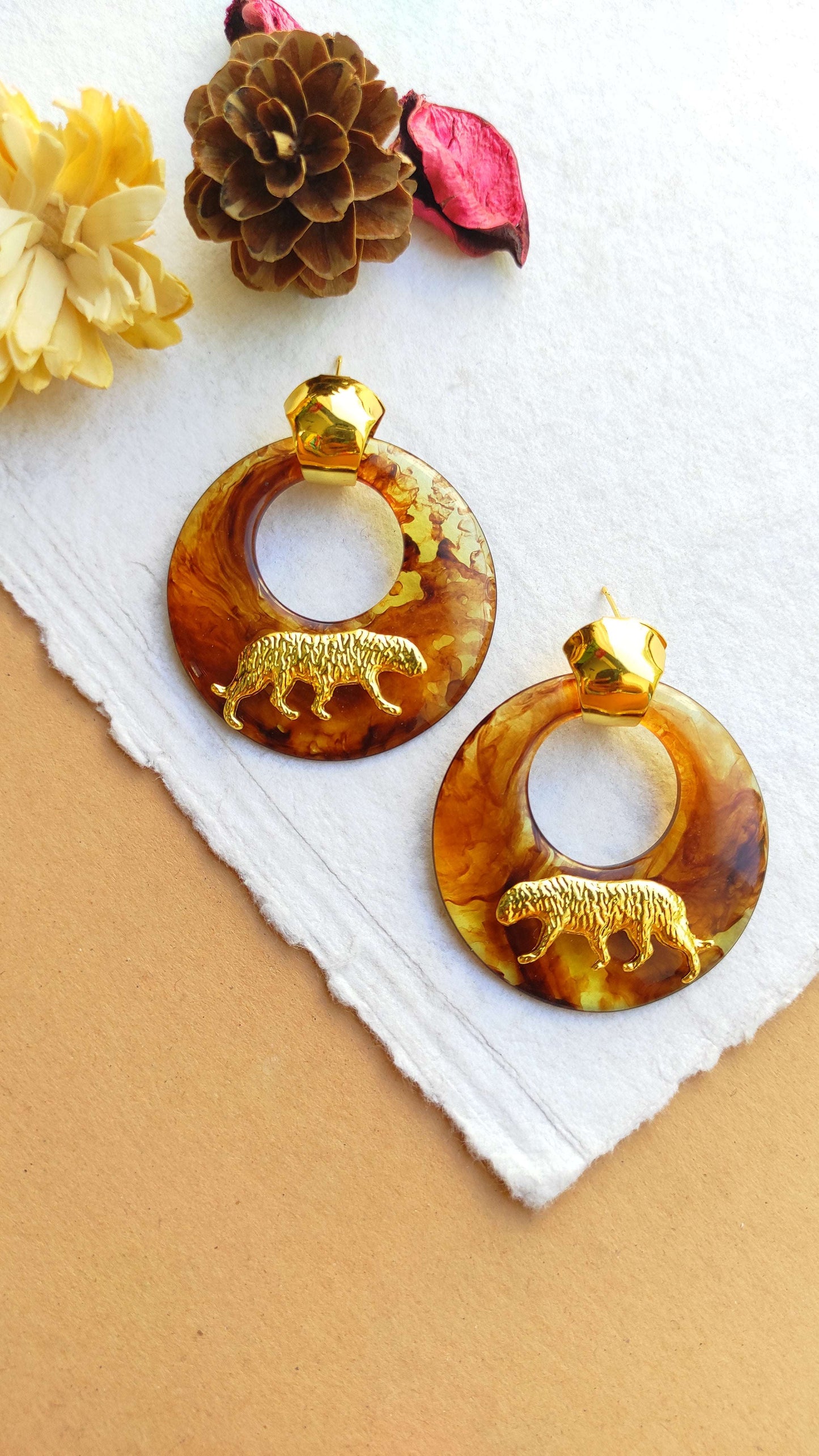 Brown Golden Jaguar Earrings