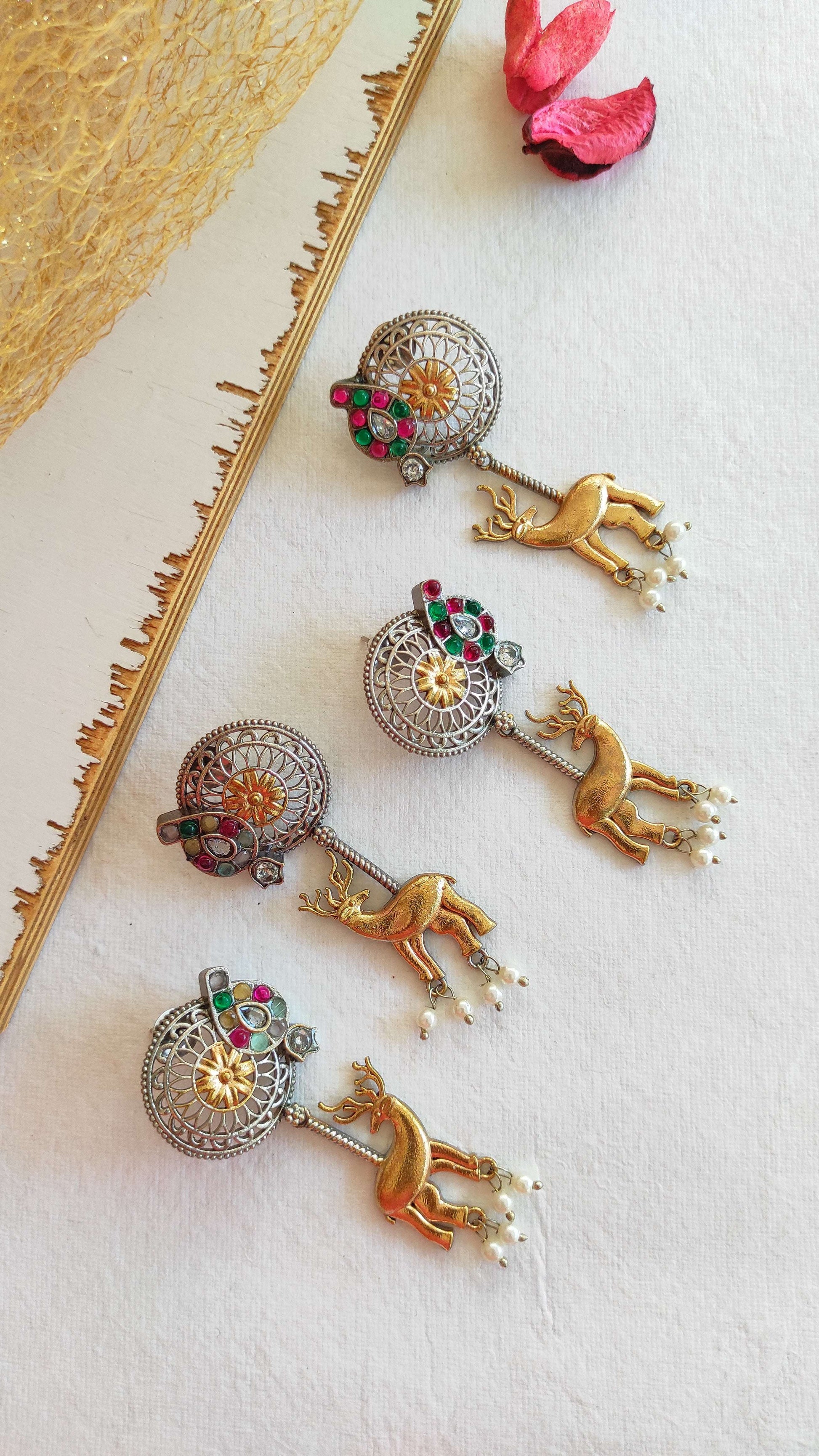 Deer dual tone earrings