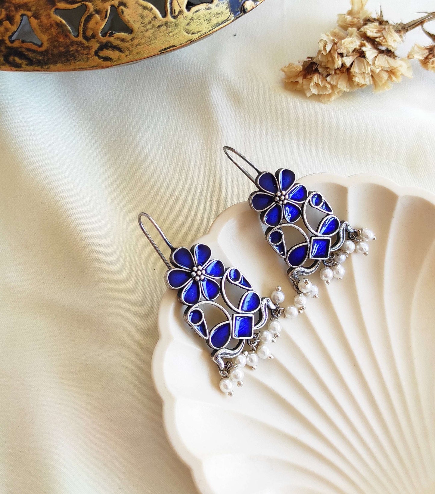 Greeva enameled ghunghru hook earrings