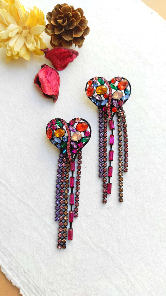 Stone Studded Heart Earrings