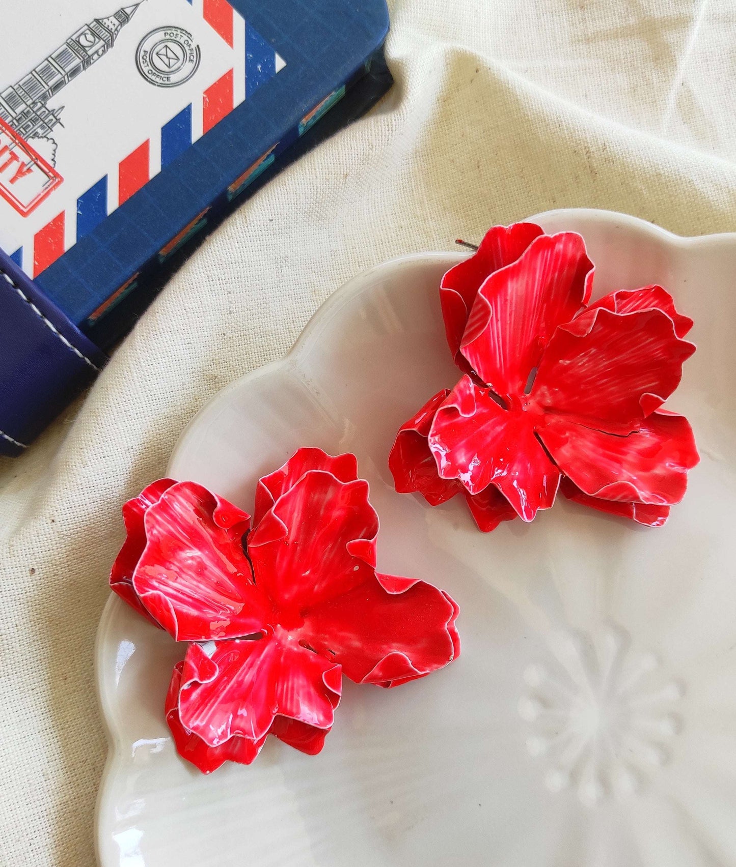 Red chunky flower earrings