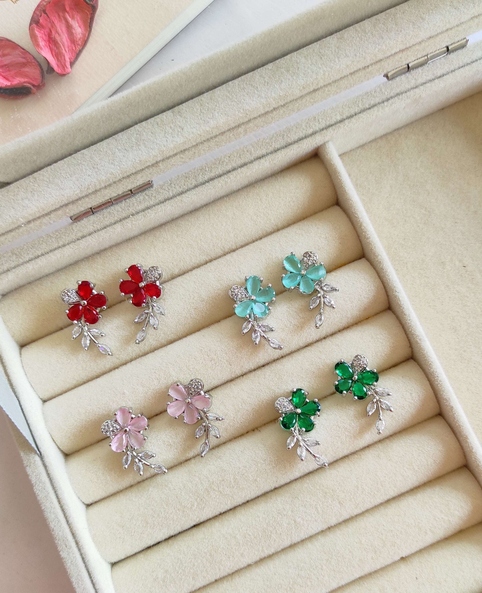AD silver flower studs earrings