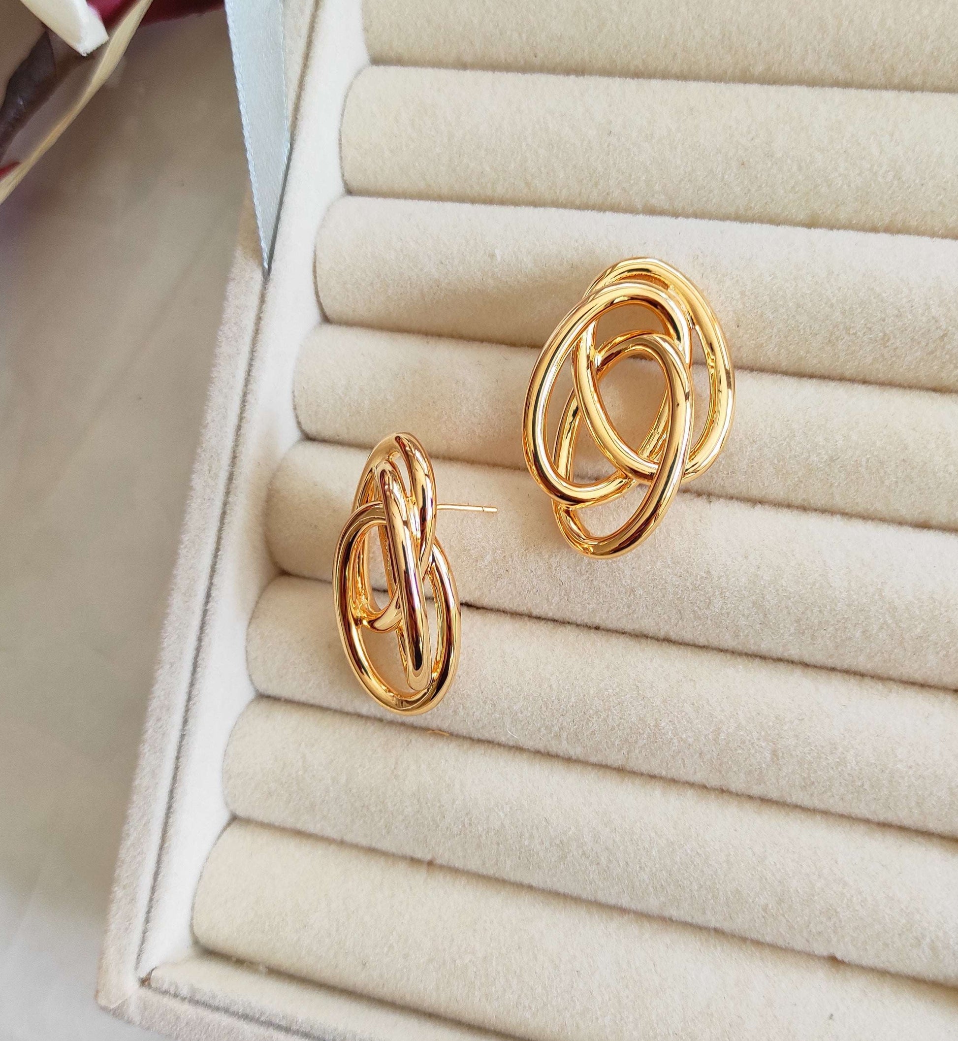 Korean anti tarnish golden triloop stud earrings