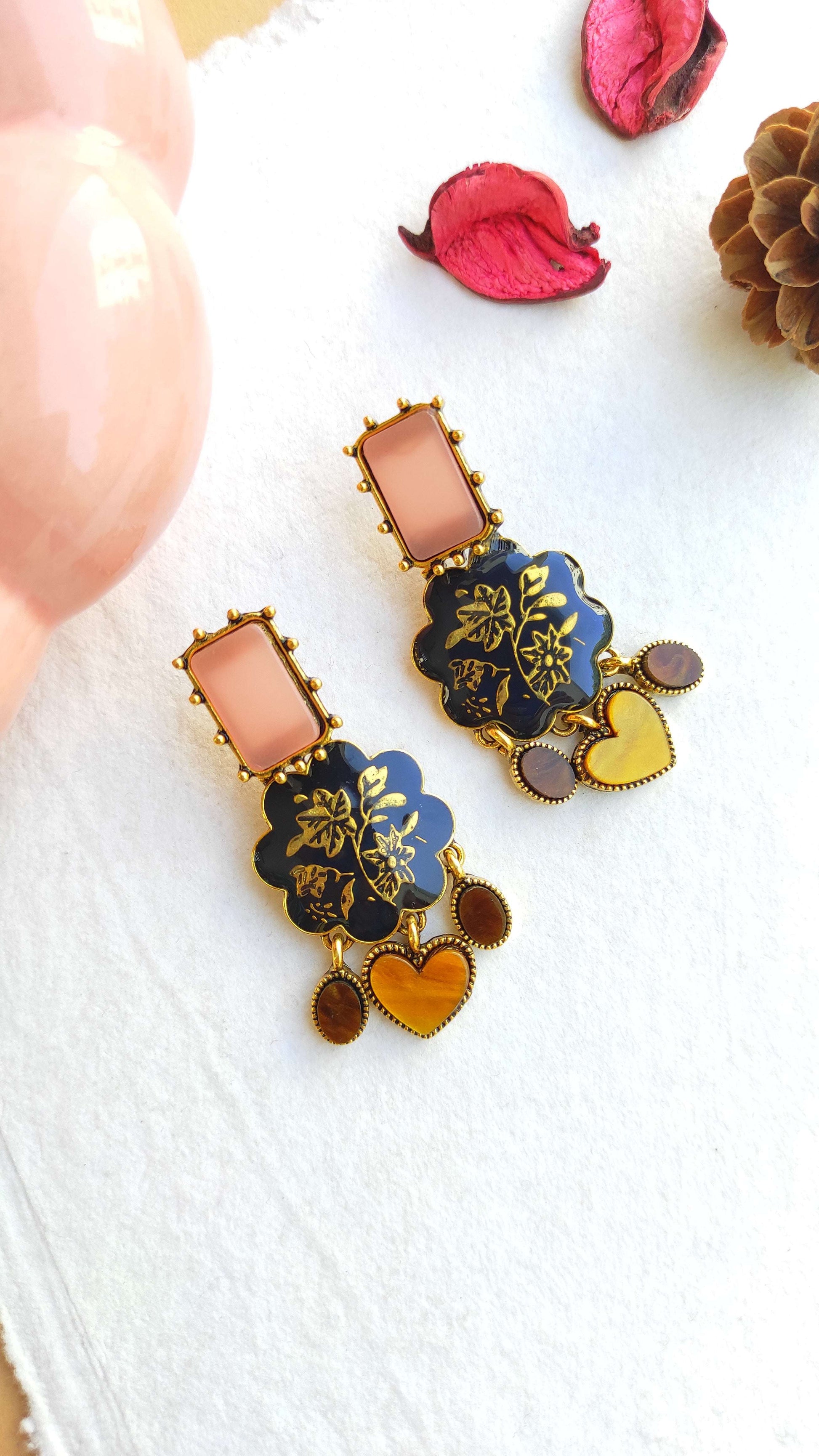 Quirky Peach Emblem Earrings