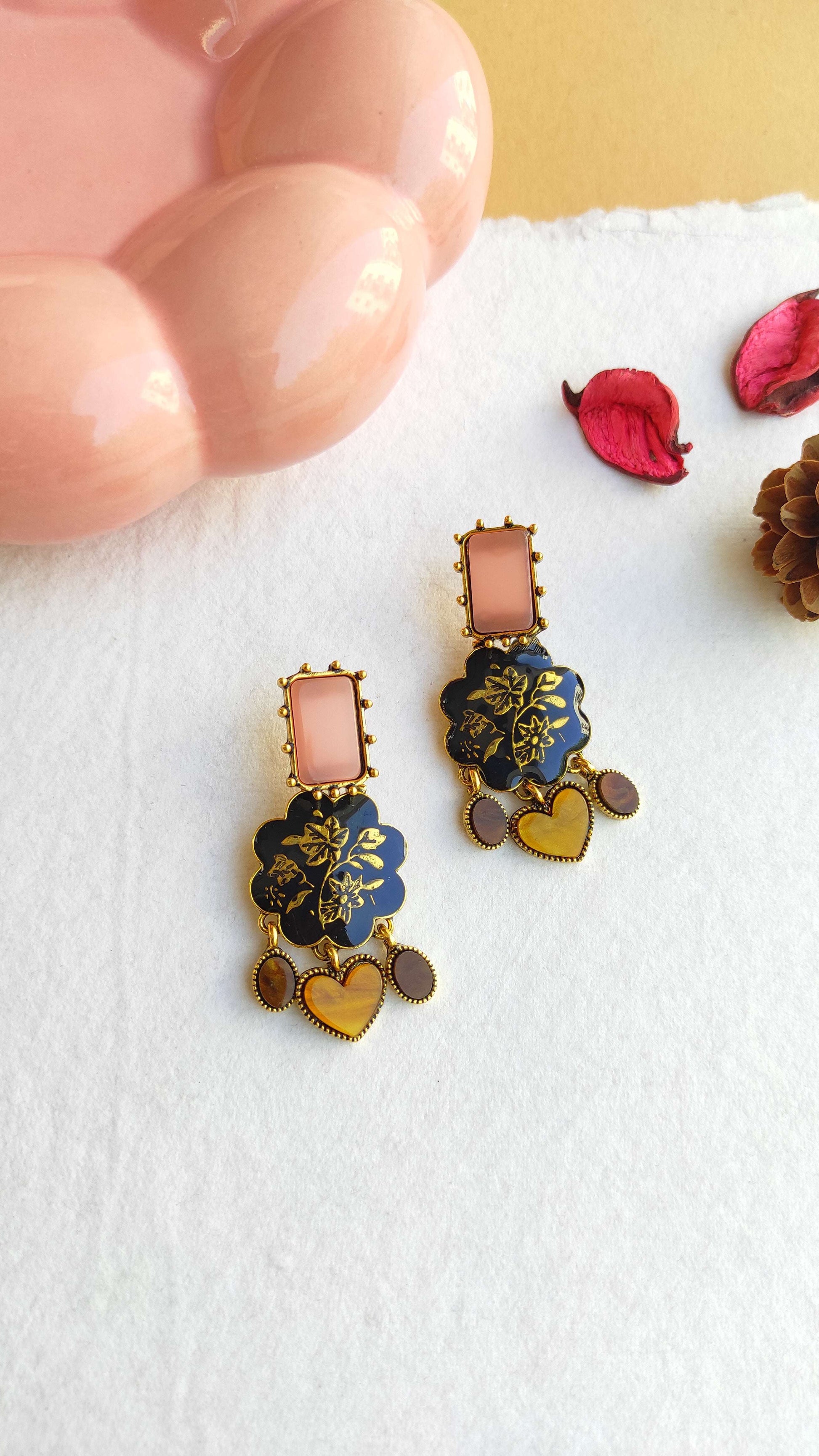 Quirky Peach Emblem Earrings