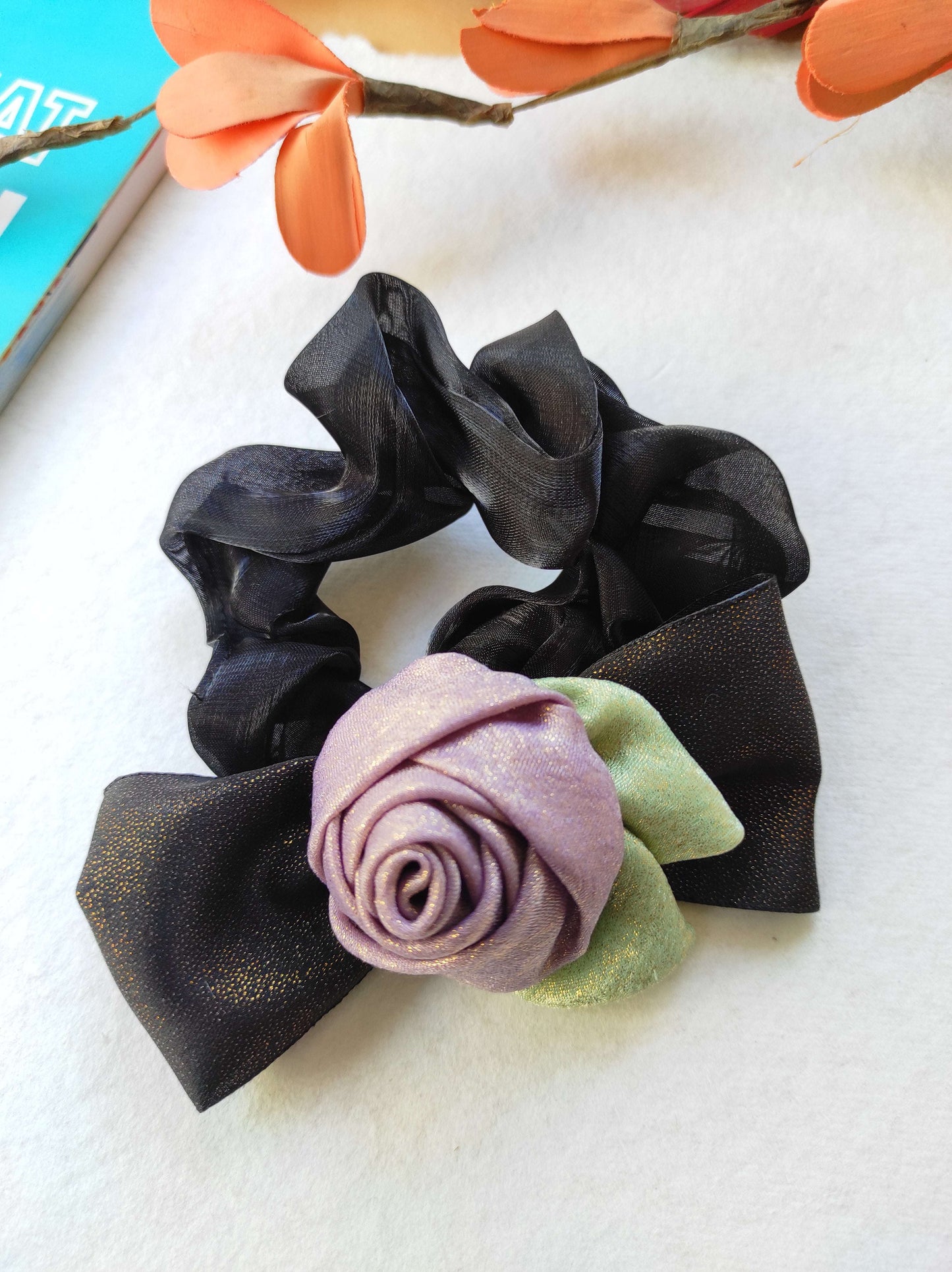 Shimmery rose handmade scrunchy