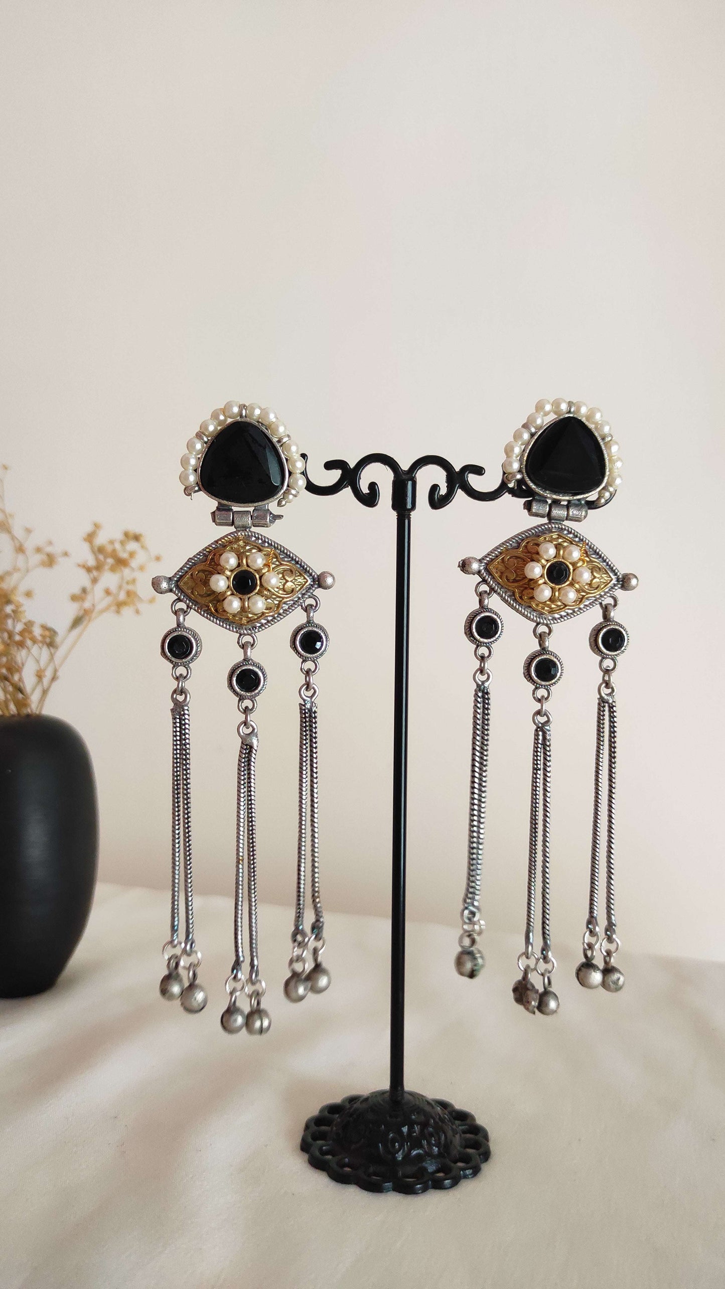 Prema silver lookalike long earrings