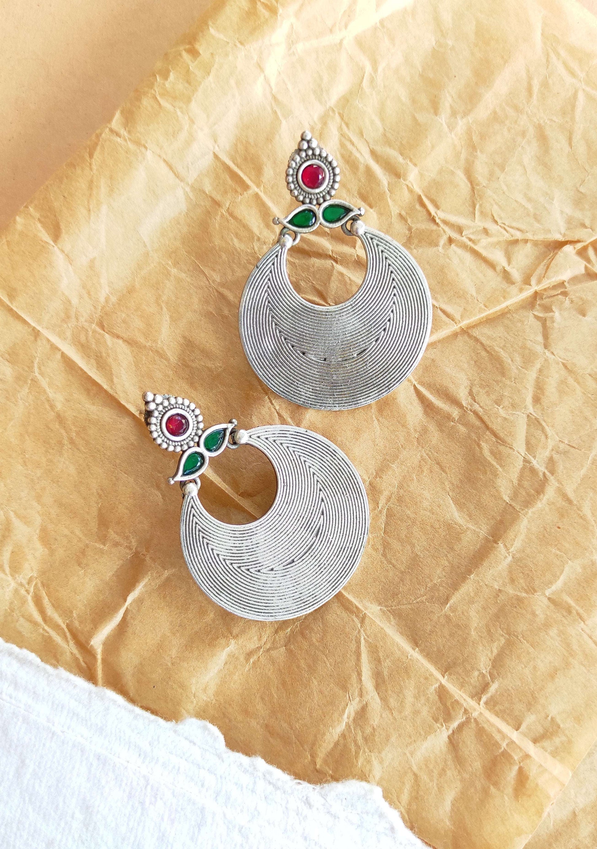 Tribal chandbali silver lookalike earrings