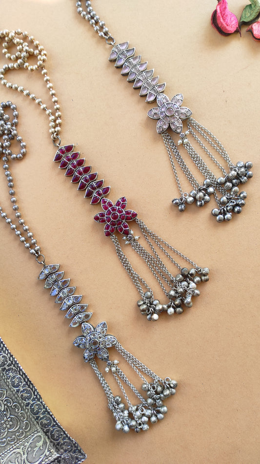 Labdhi stone studded long chain pendant