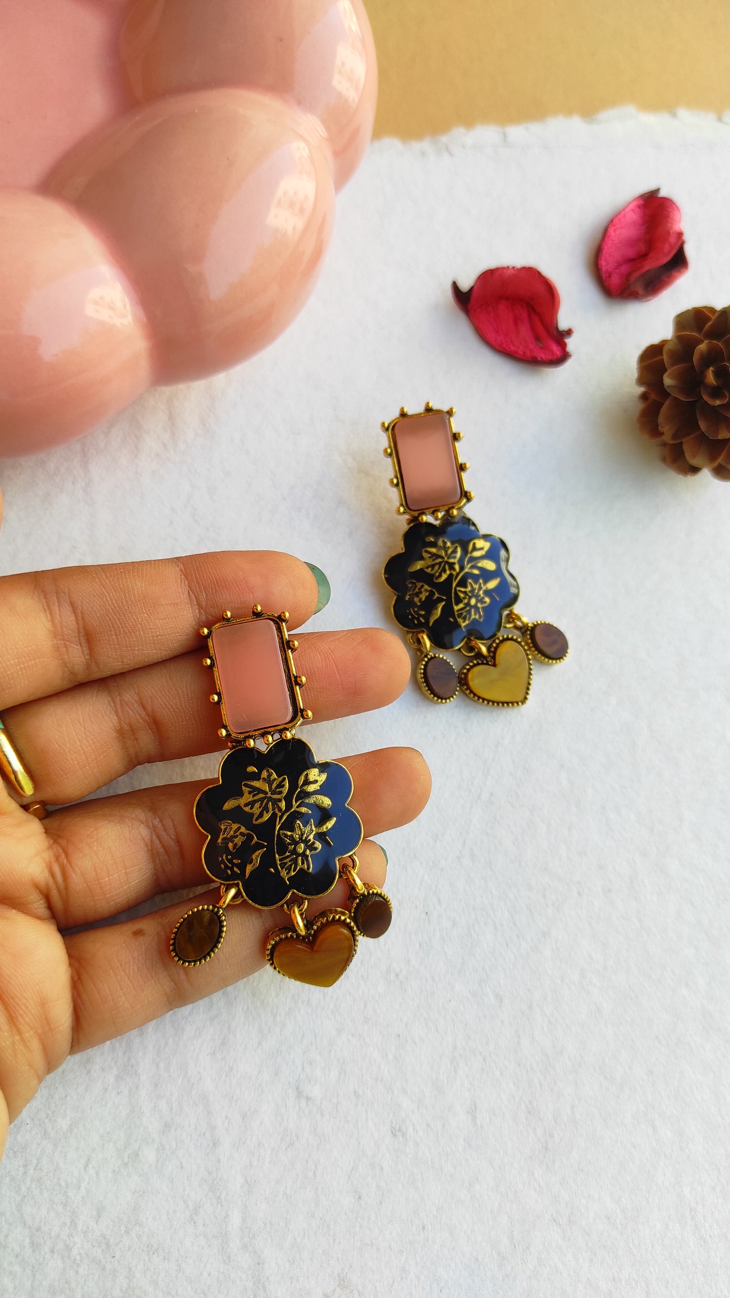 Quirky Peach Emblem Earrings