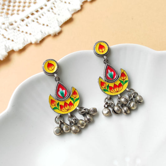Jhilmil hand painted ghunghru silver replica earrings